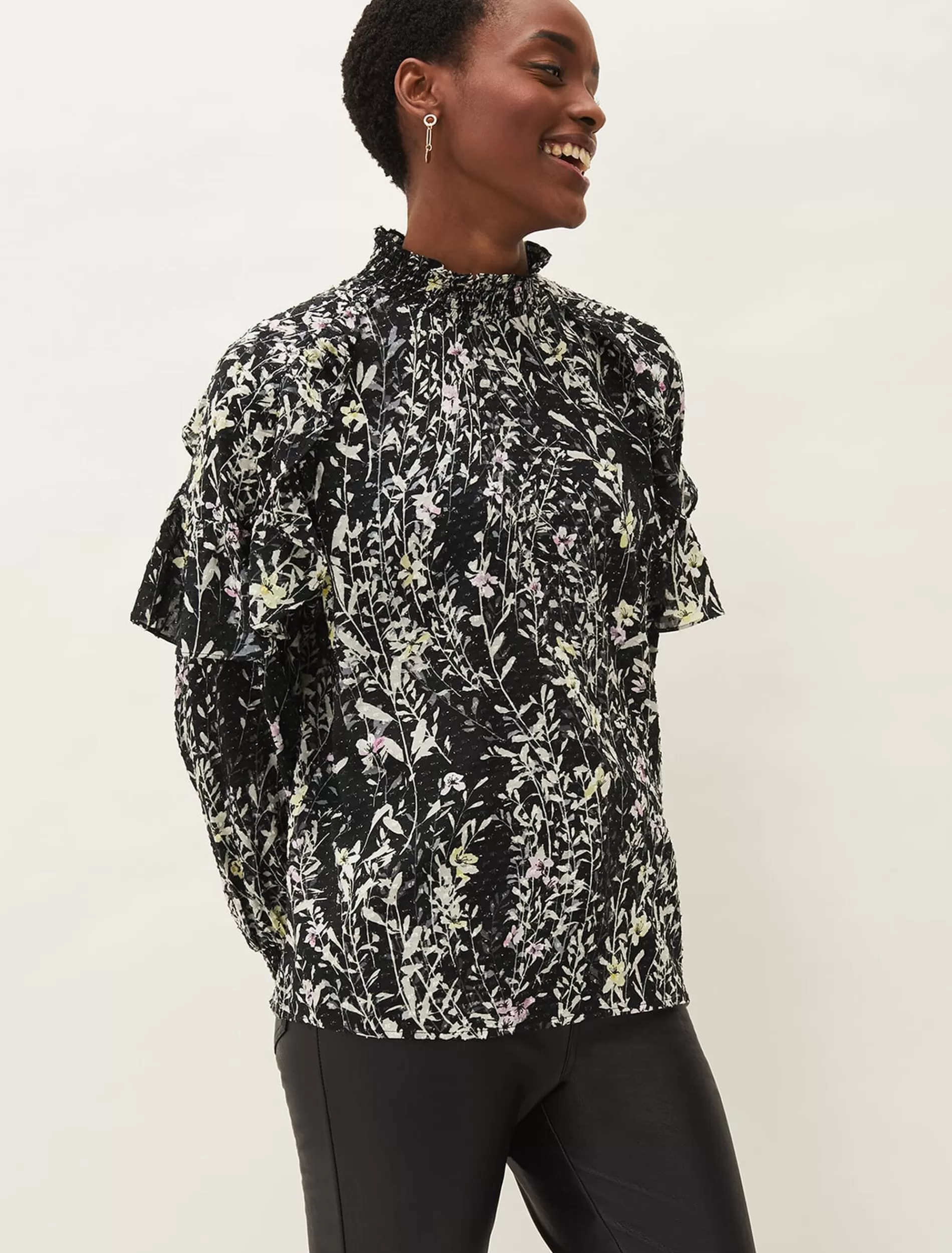 Phase Eight Daphne Floral Frill Blouse Black Sale