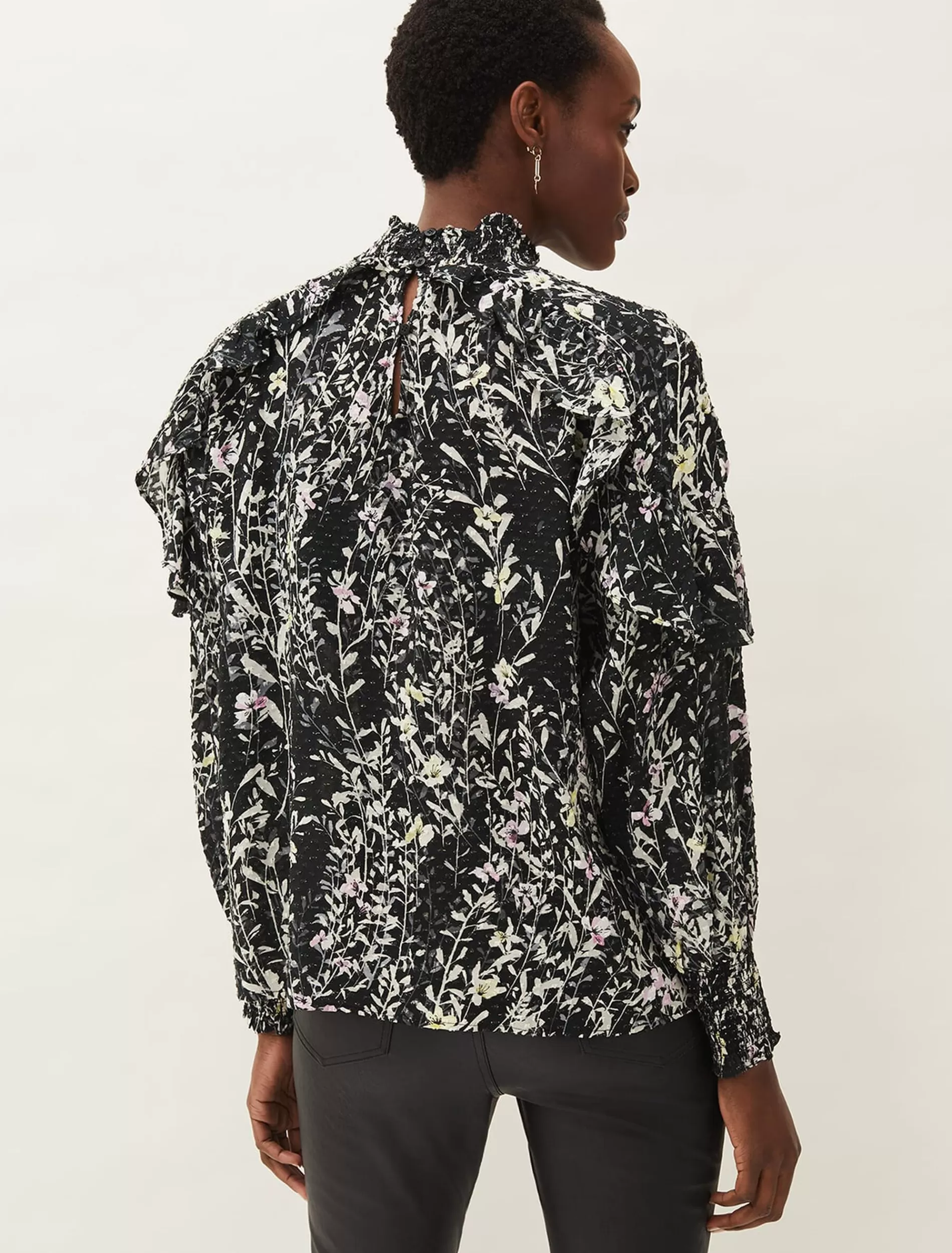Phase Eight Daphne Floral Frill Blouse Black Sale