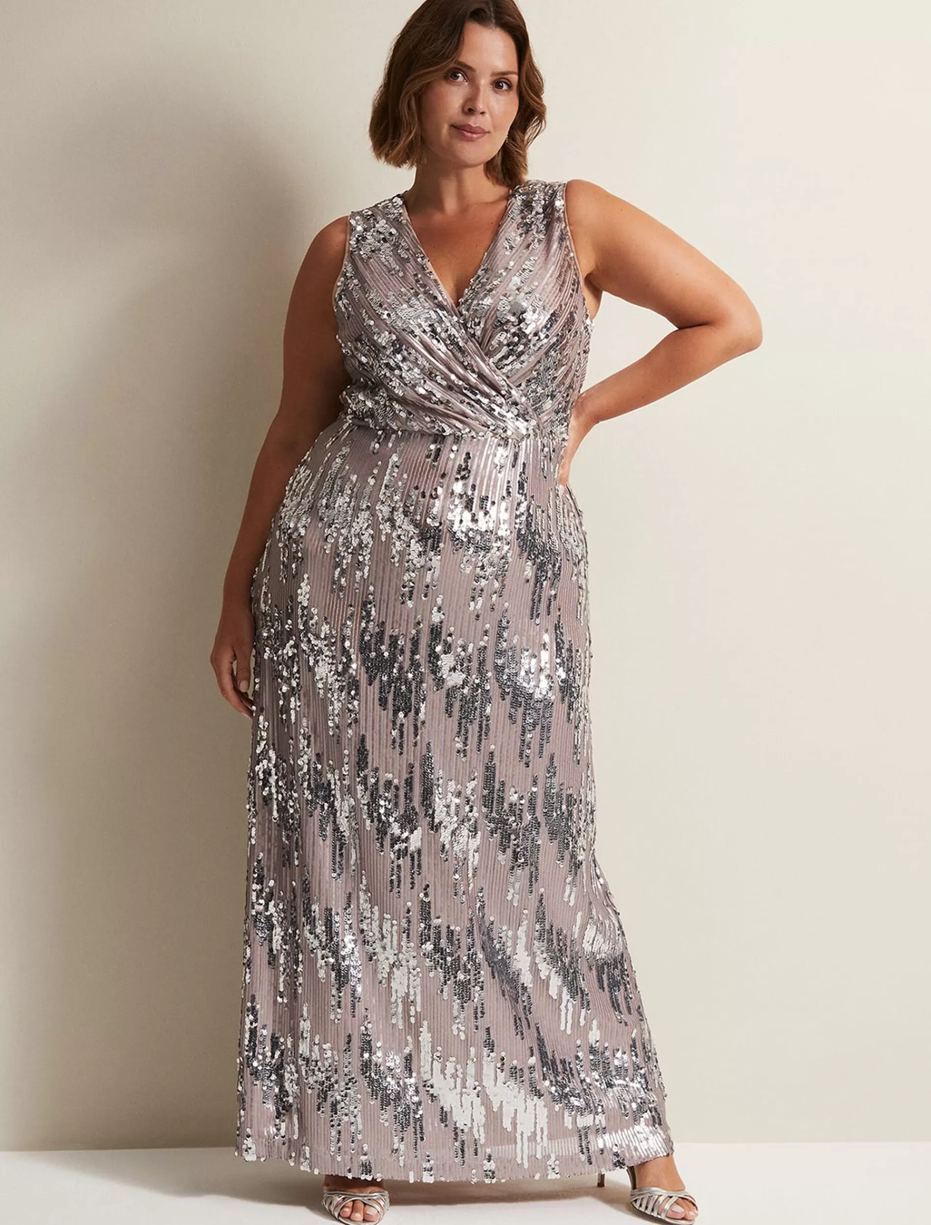 Phase Eight Daphne Sequin Maxi Dress Silver New