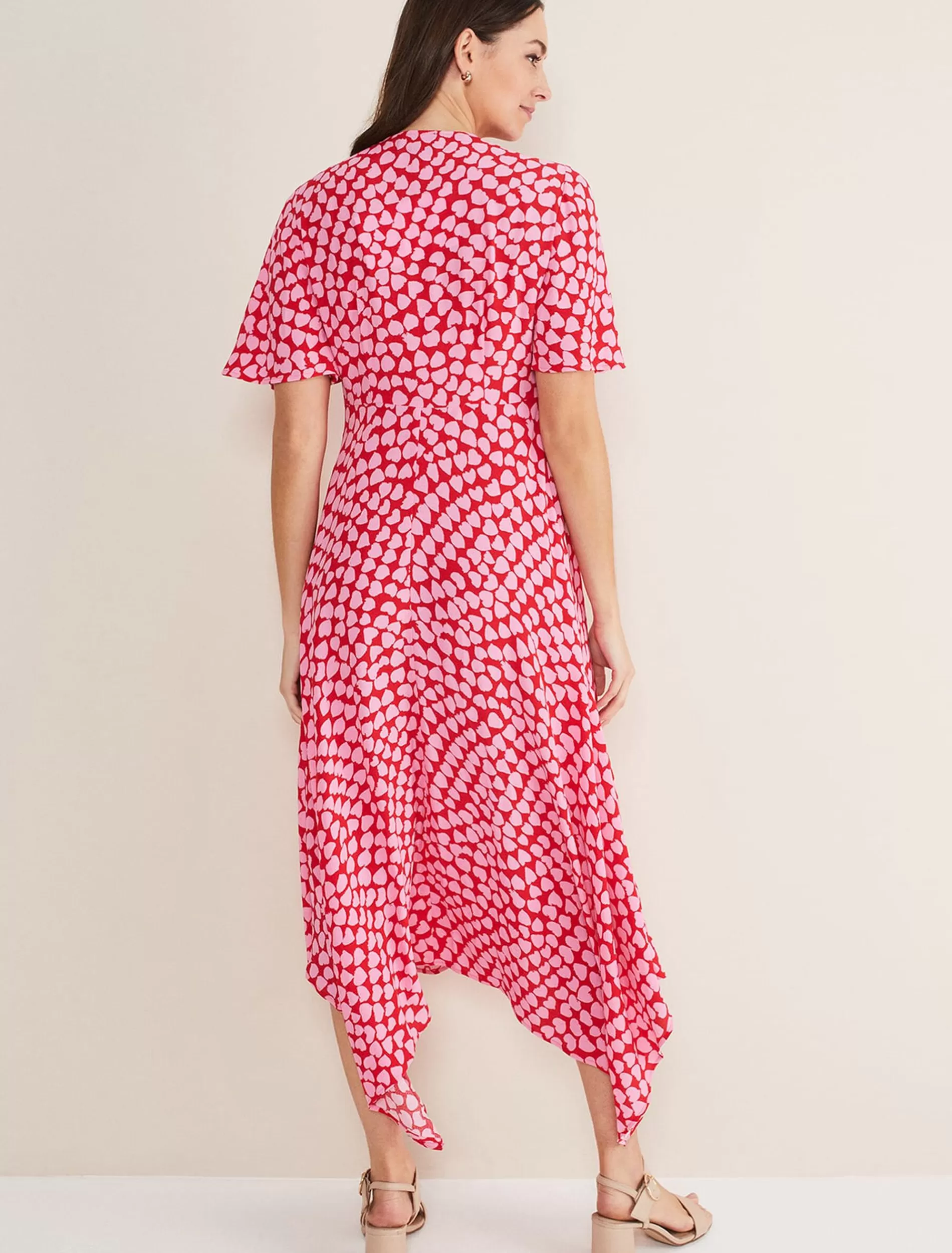 Phase Eight Darcie Heart Midi Dress Pink/Red Fashion