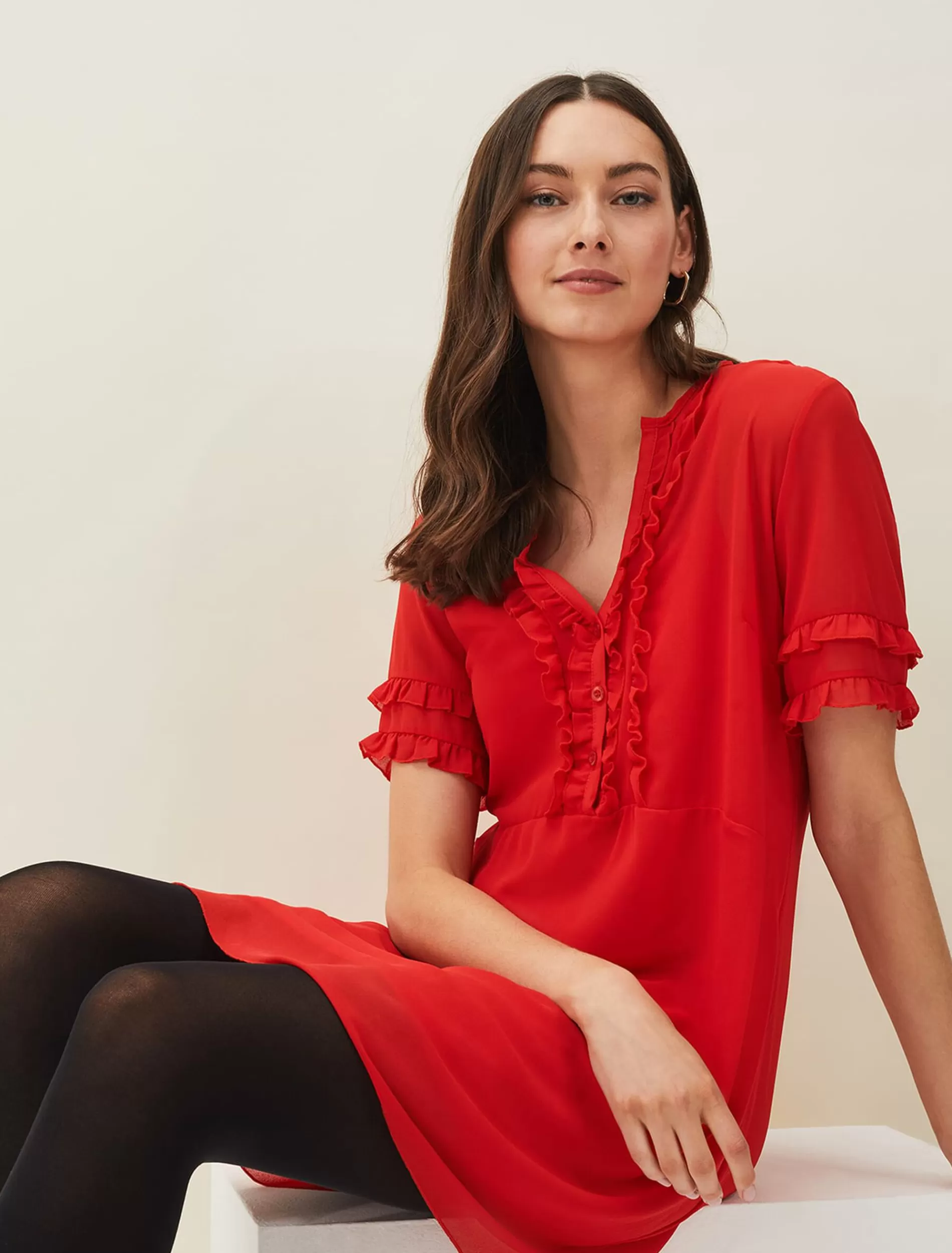 Phase Eight Darla Frill Dress Red Cheap