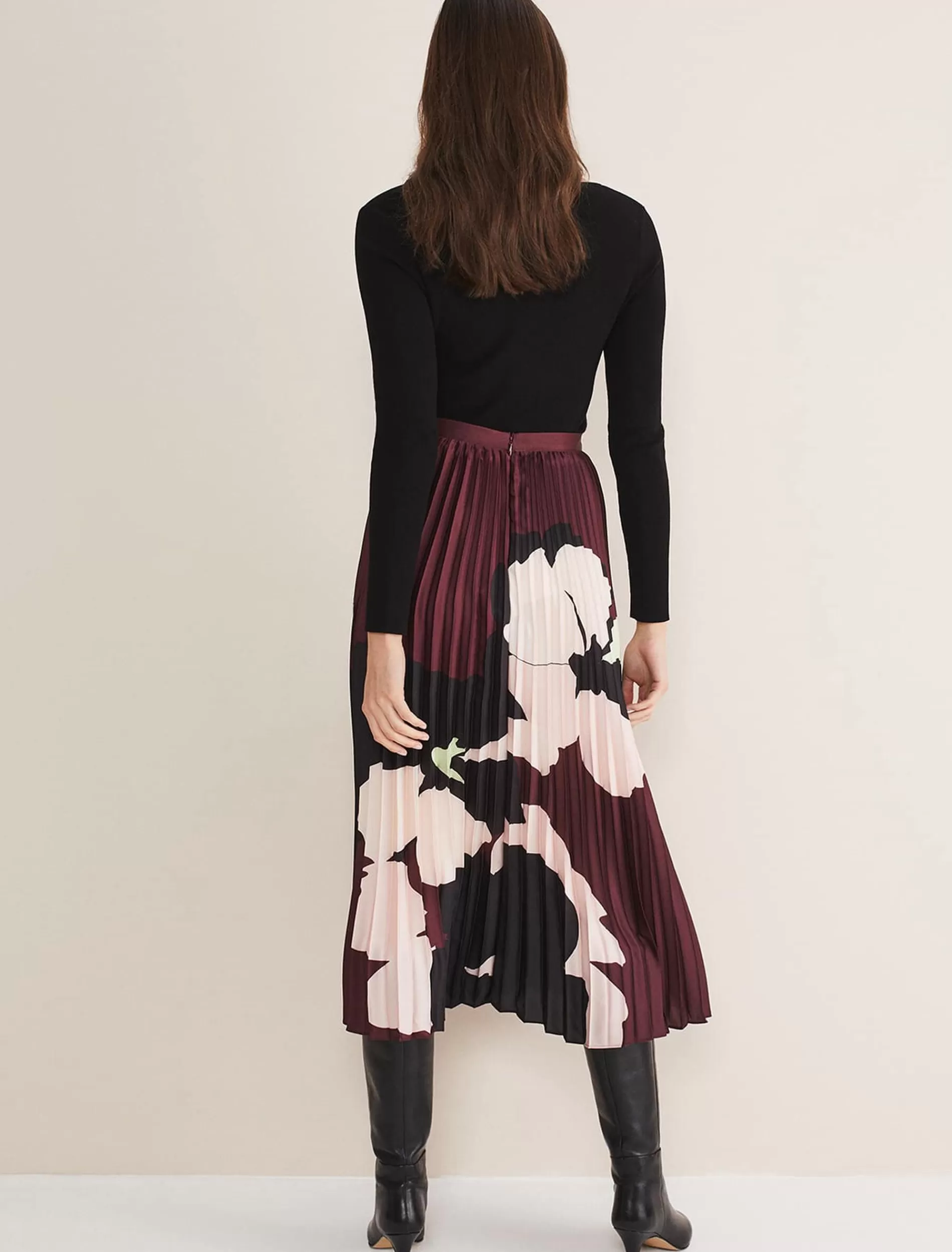 Phase Eight Delanie Satin Pleated Skirt Wine/Multi Online