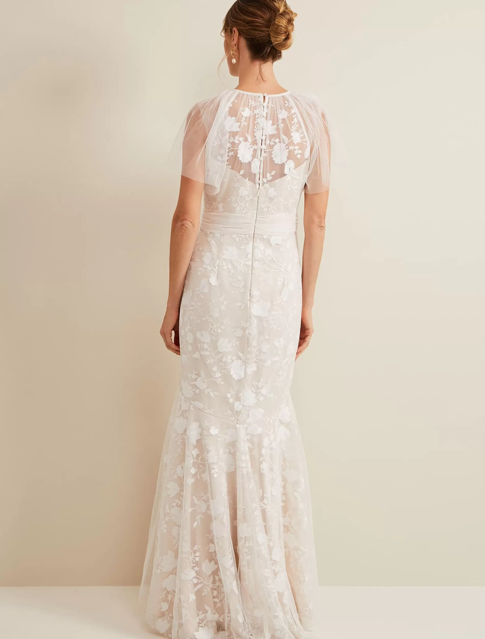 Phase Eight Delilah Mesh Embroidered Maxi Wedding Dress Parchment Discount