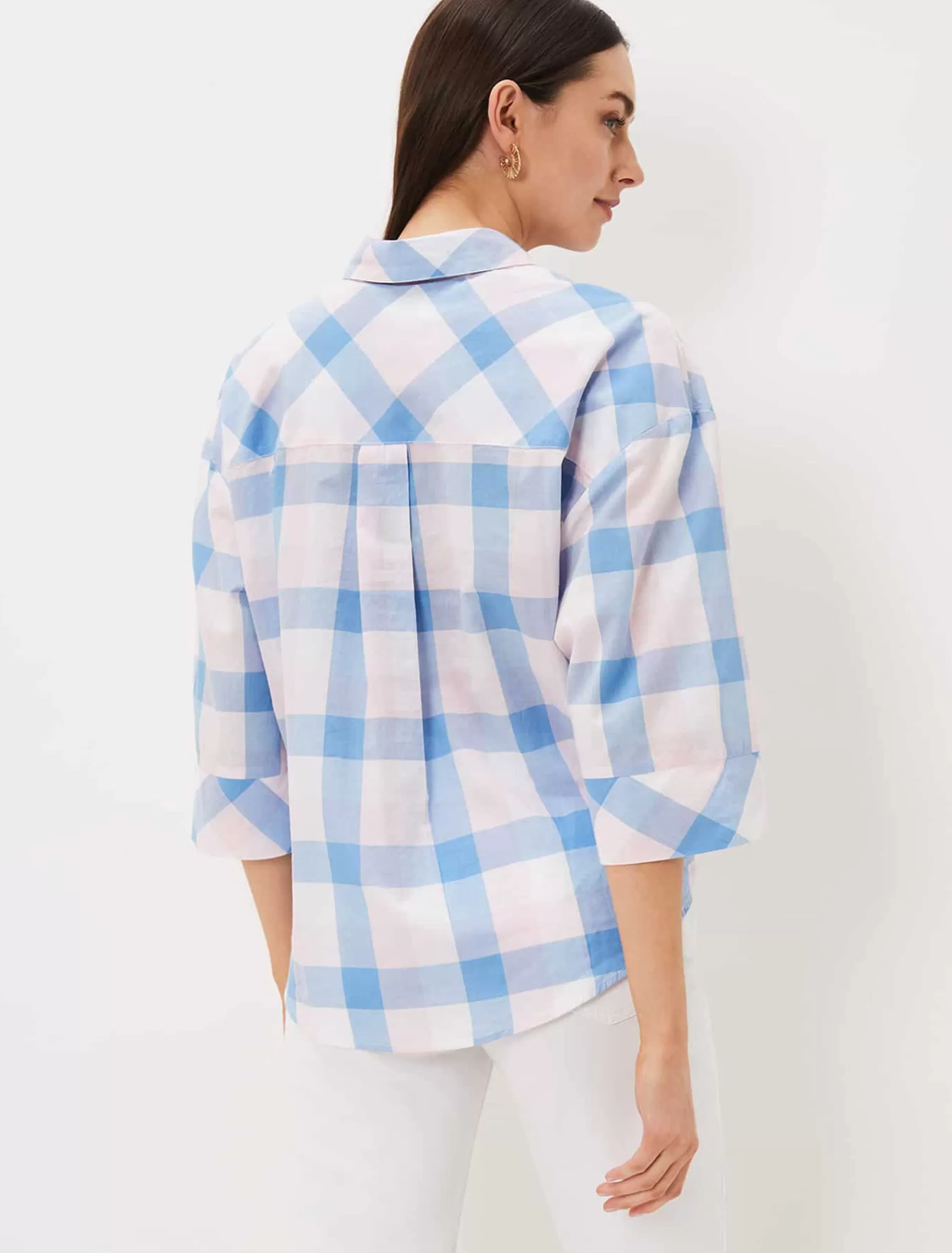 Phase Eight Della Gingham Tie Front Blouse Soft Pink/ Blue Sale