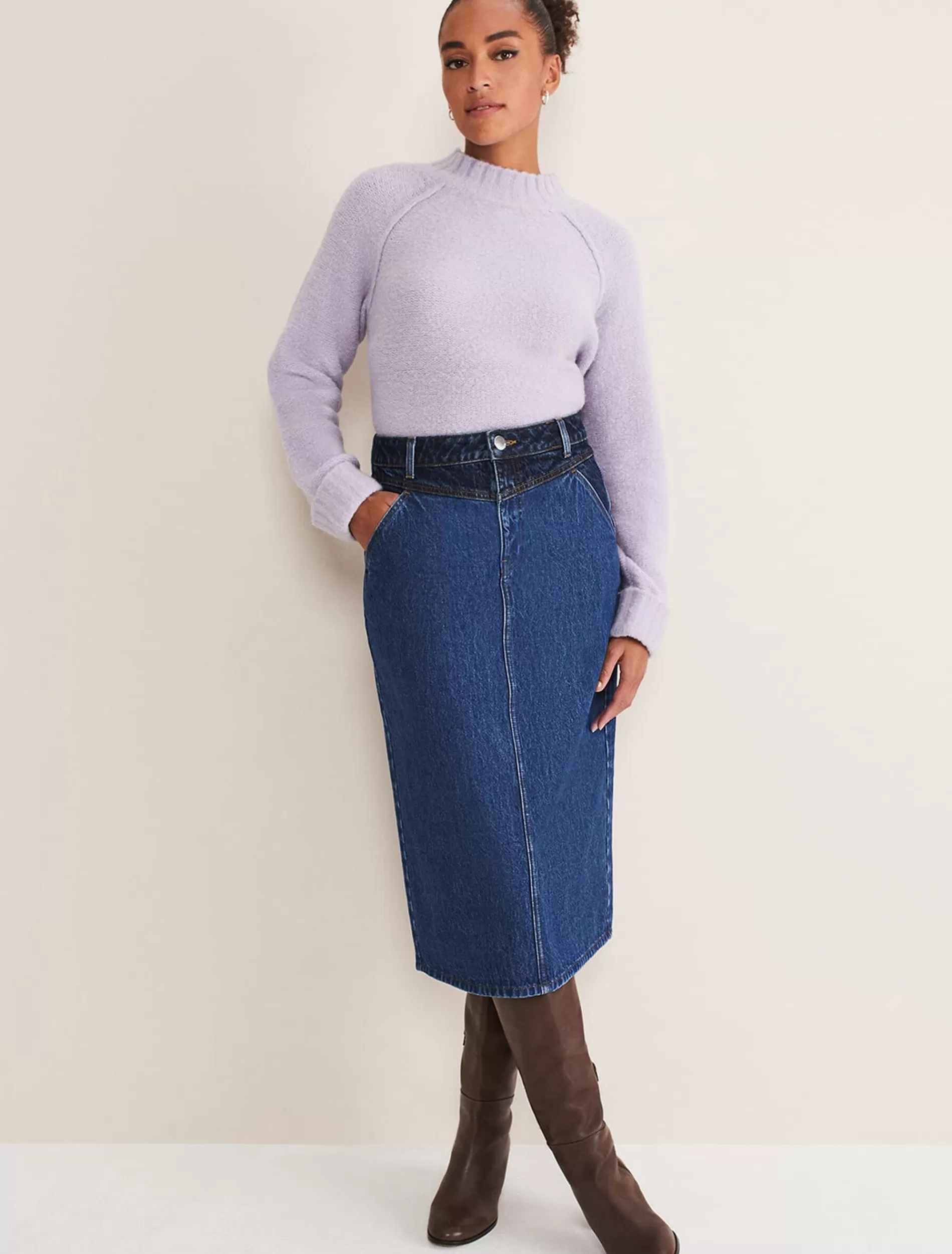 Phase Eight Delta Two Tone Denim Midi Skirt Dark Wash Hot
