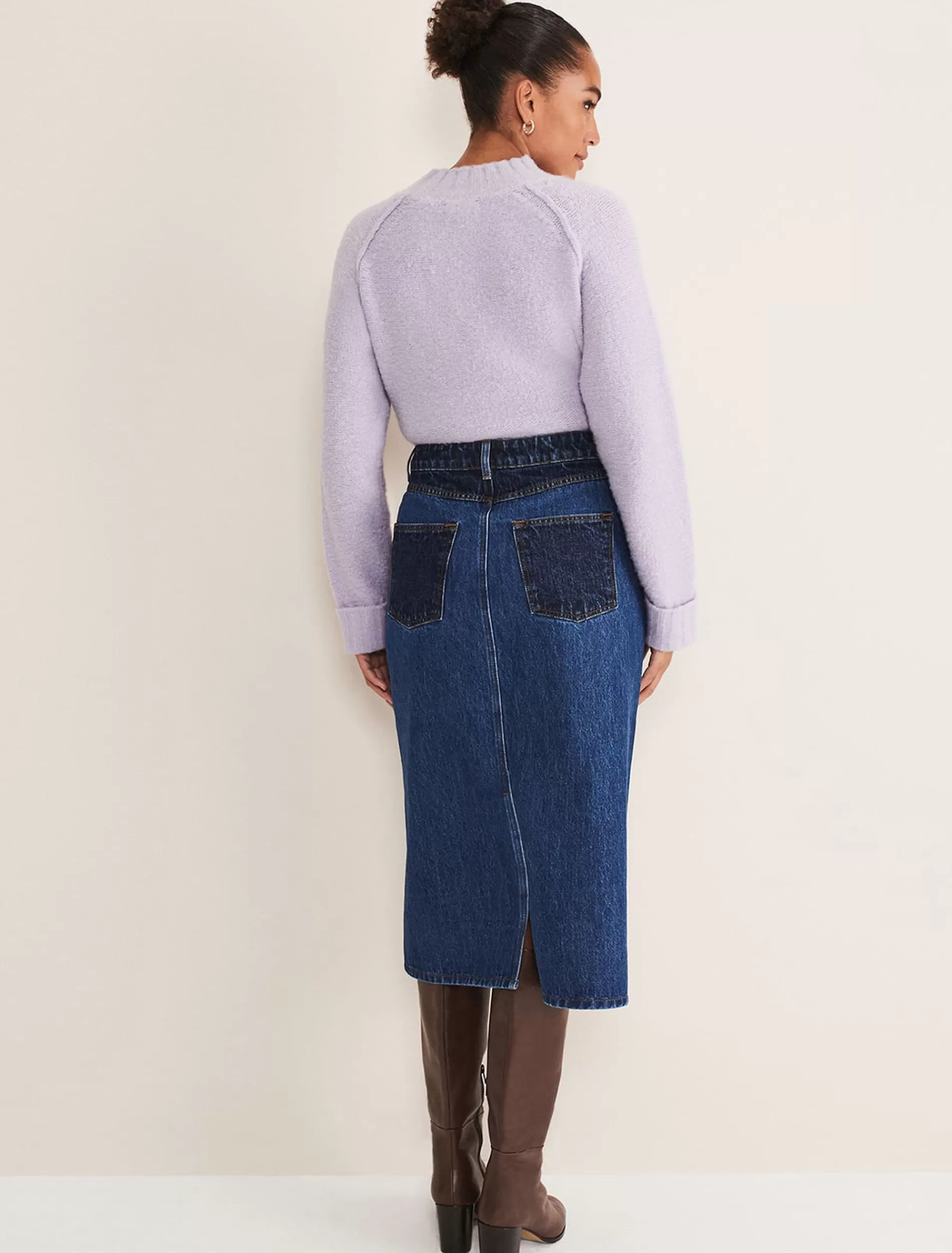 Phase Eight Delta Two Tone Denim Midi Skirt Dark Wash Hot