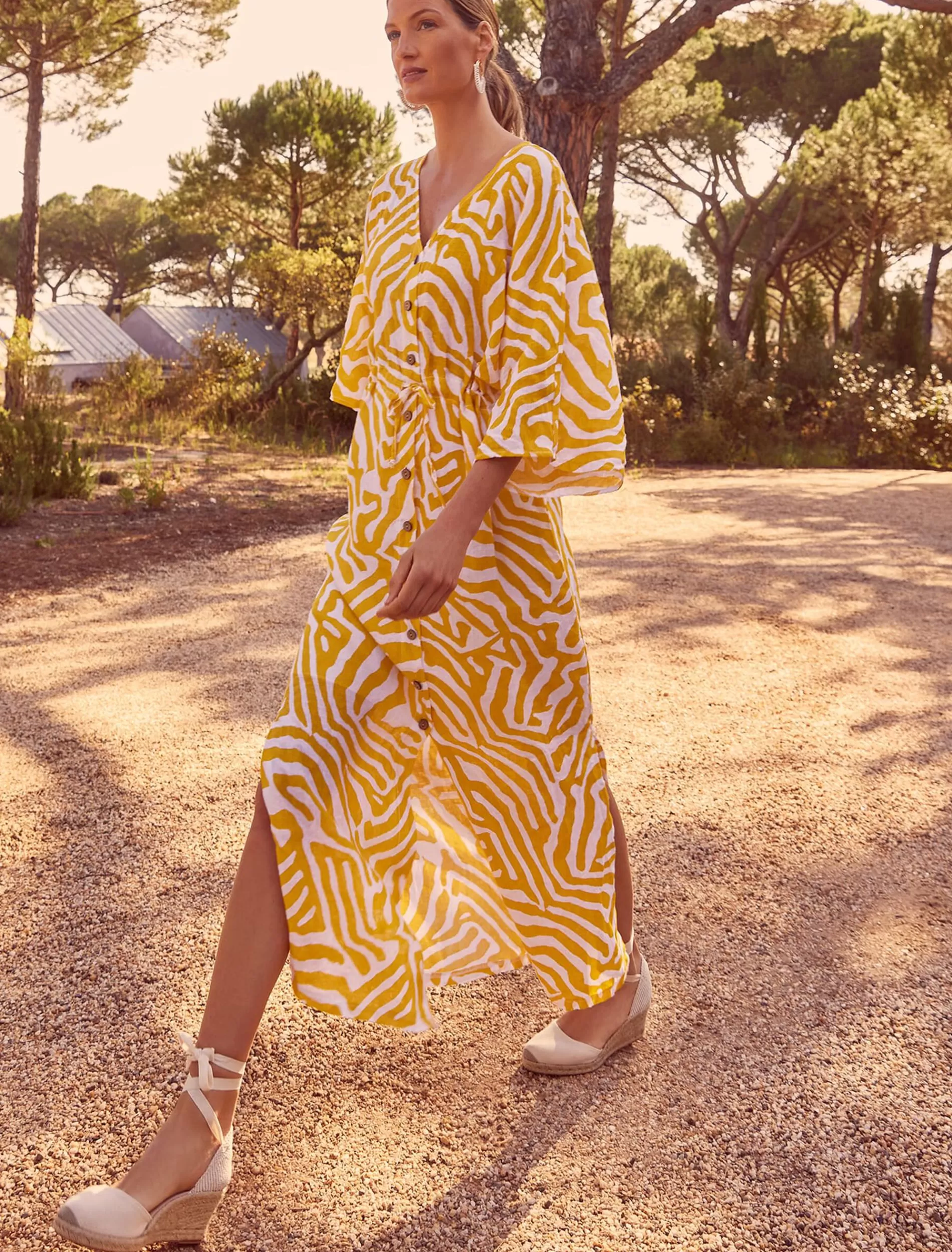 Phase Eight Dena Linen Zebra Print Maxi Dress Yellow/White Shop