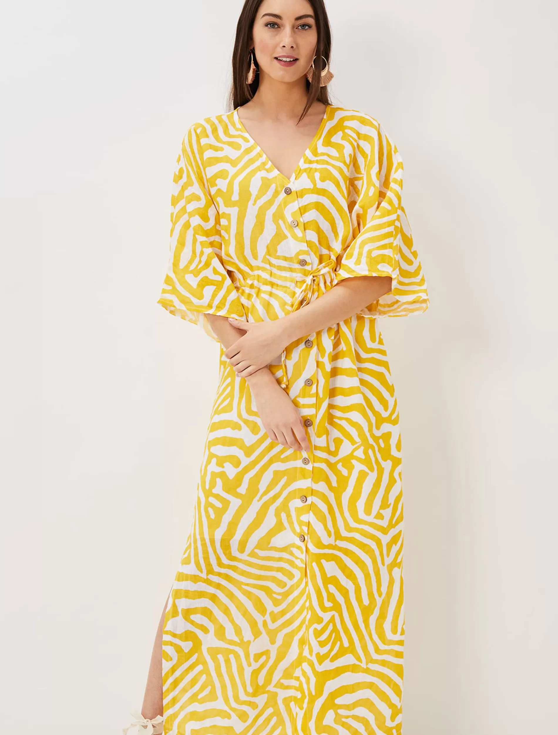Phase Eight Dena Linen Zebra Print Maxi Dress Yellow/White Shop