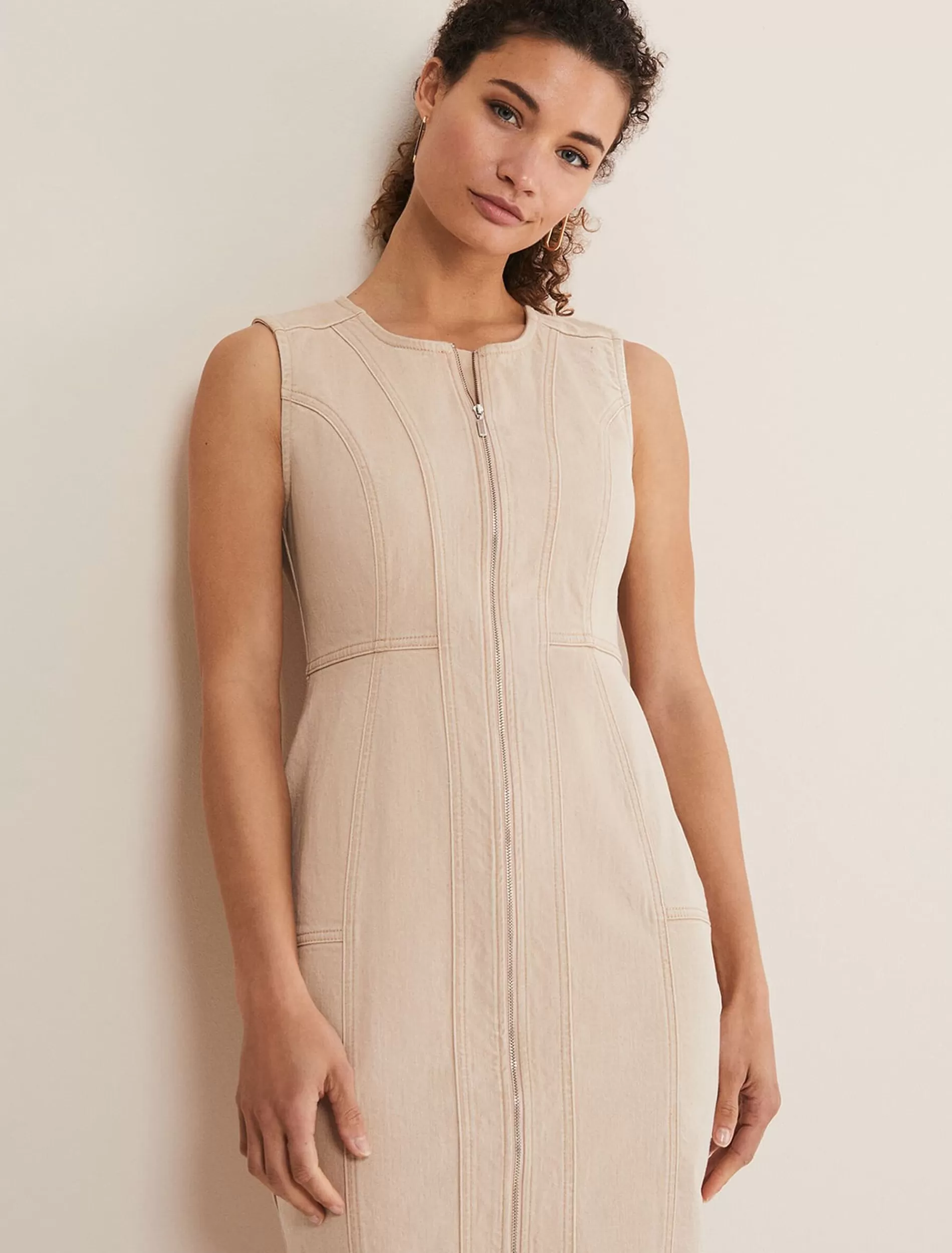 Phase Eight Denise Denim Bodycon Dress Ecru Clearance