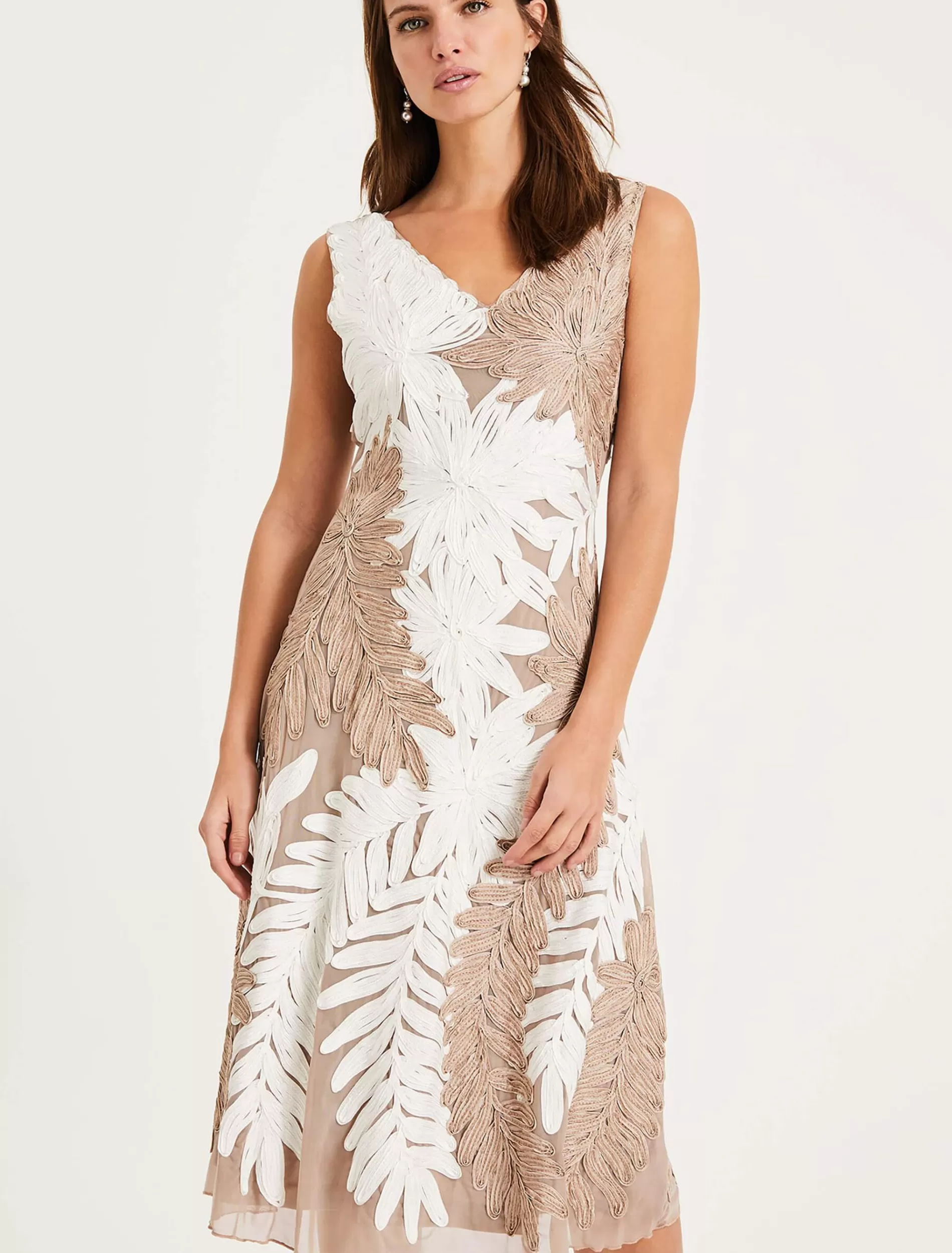 Phase Eight Denise Tapework Lace Dress Ivory/Latte Flash Sale