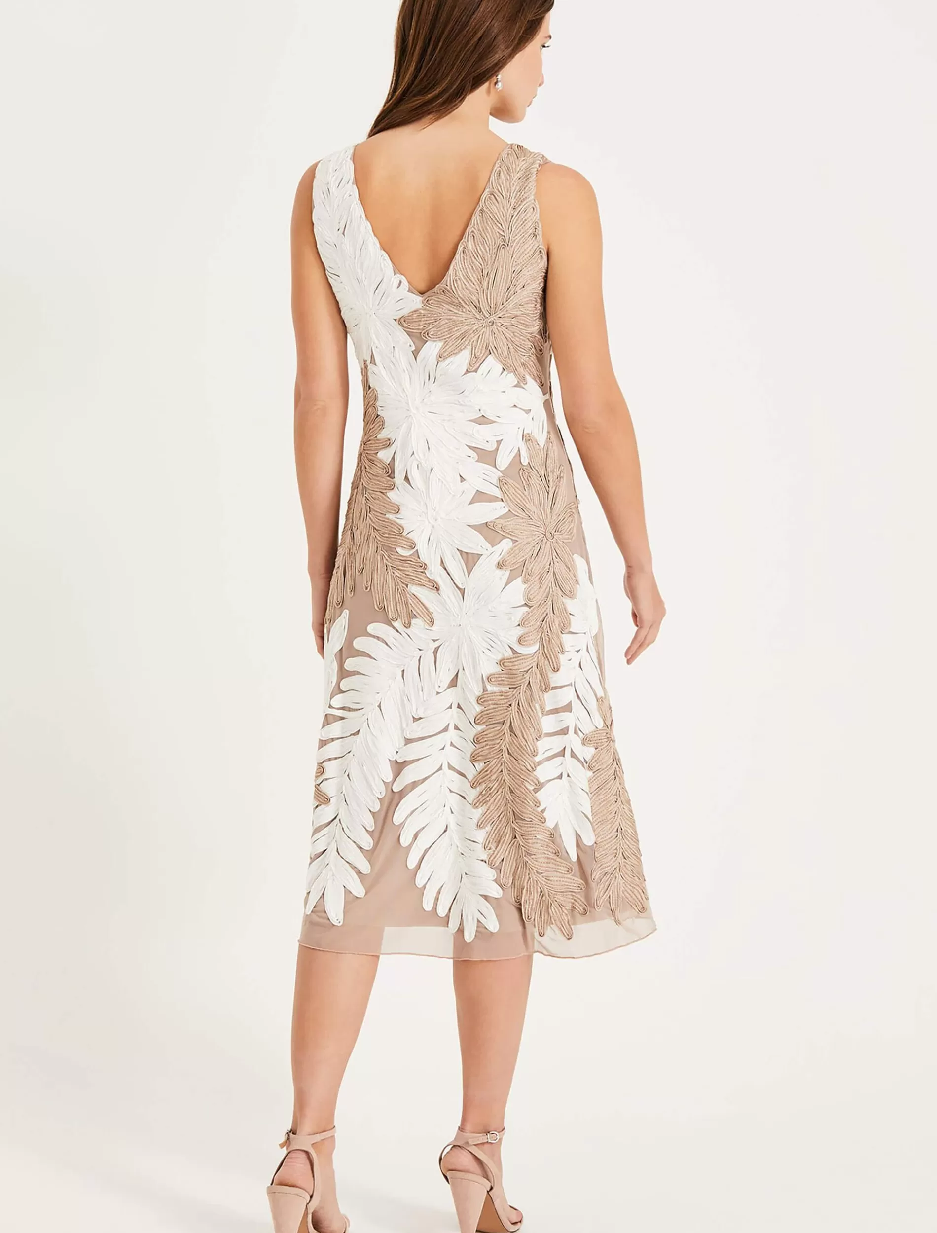 Phase Eight Denise Tapework Lace Dress Ivory/Latte Flash Sale