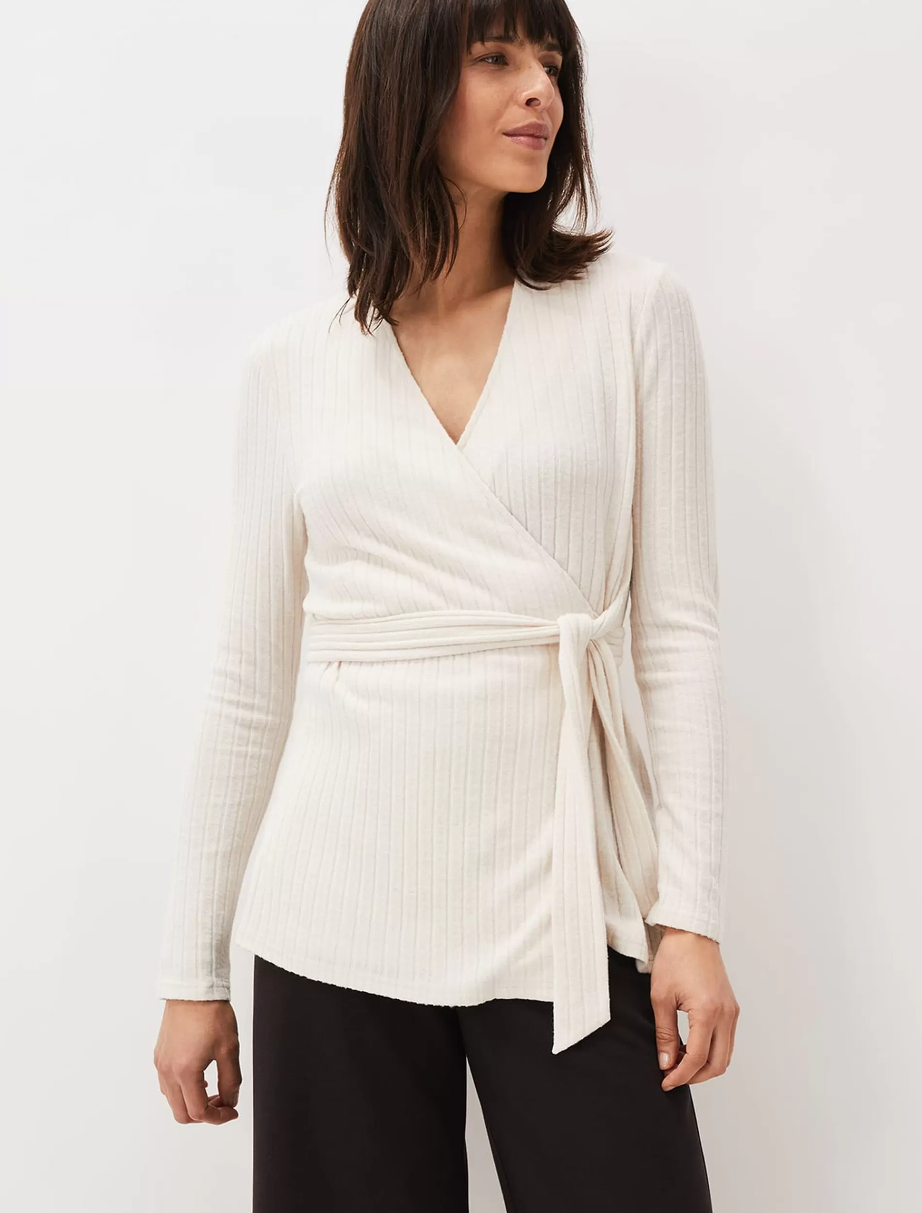 Phase Eight Deona Ribbed Wrap Top Cream Sale