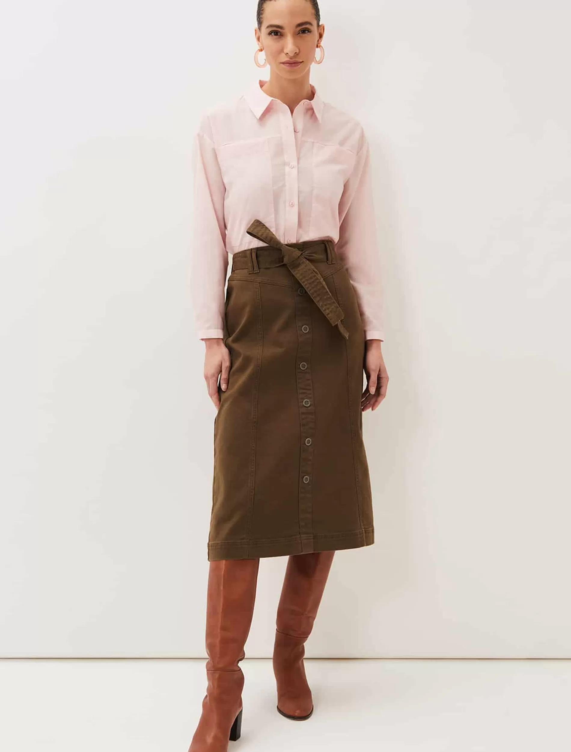 Phase Eight Dina Denim Belted Midi Skirt Khaki Cheap
