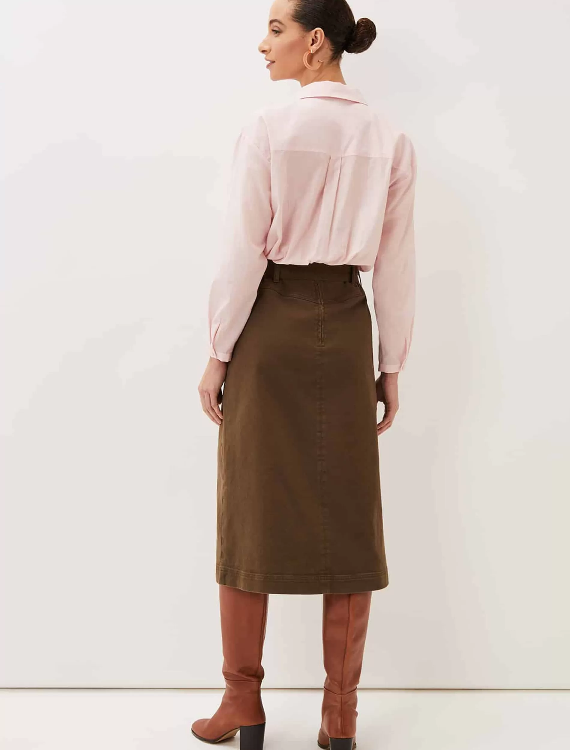 Phase Eight Dina Denim Belted Midi Skirt Khaki Cheap