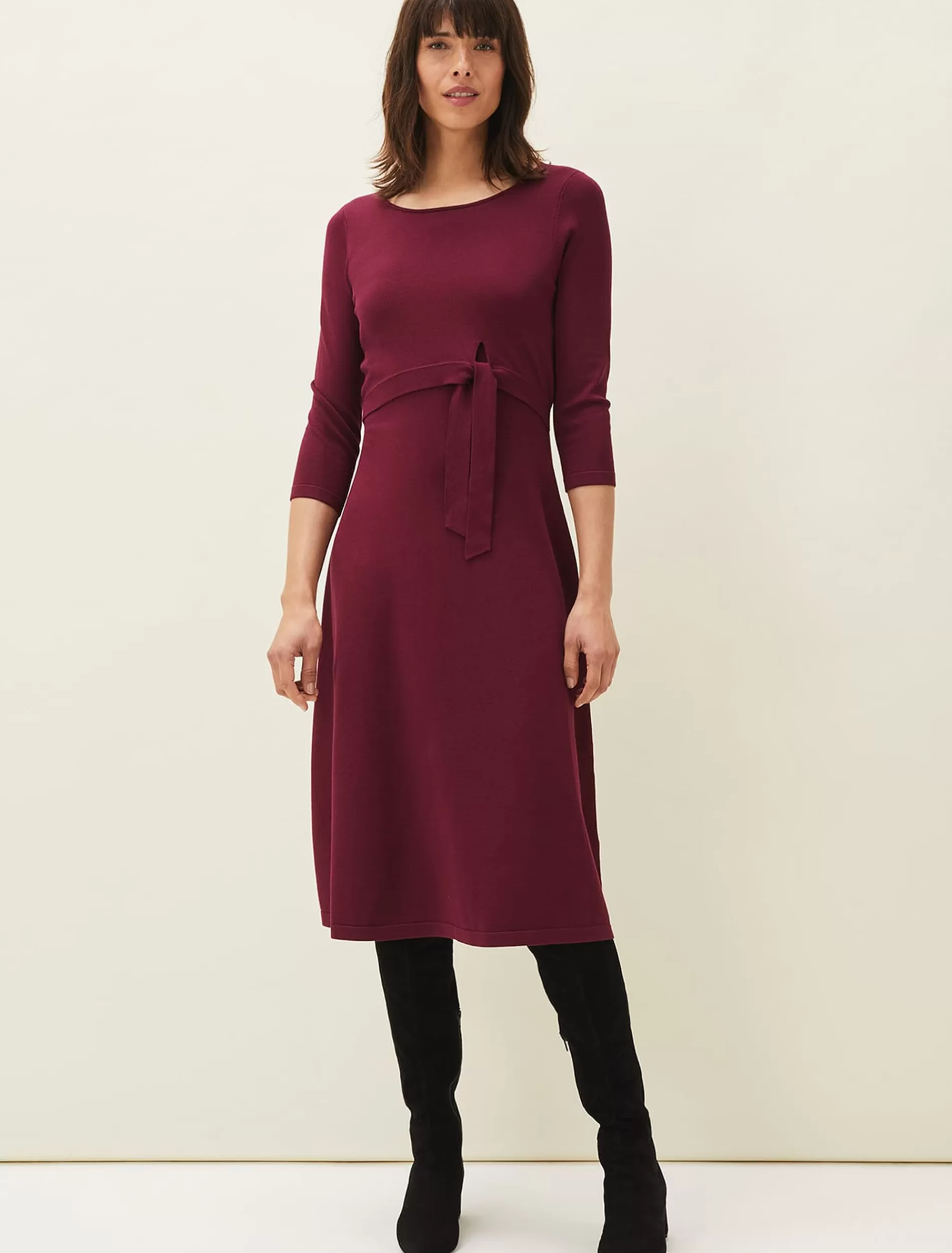 Phase Eight Dionne Tie Waist Dress Wine Cheap
