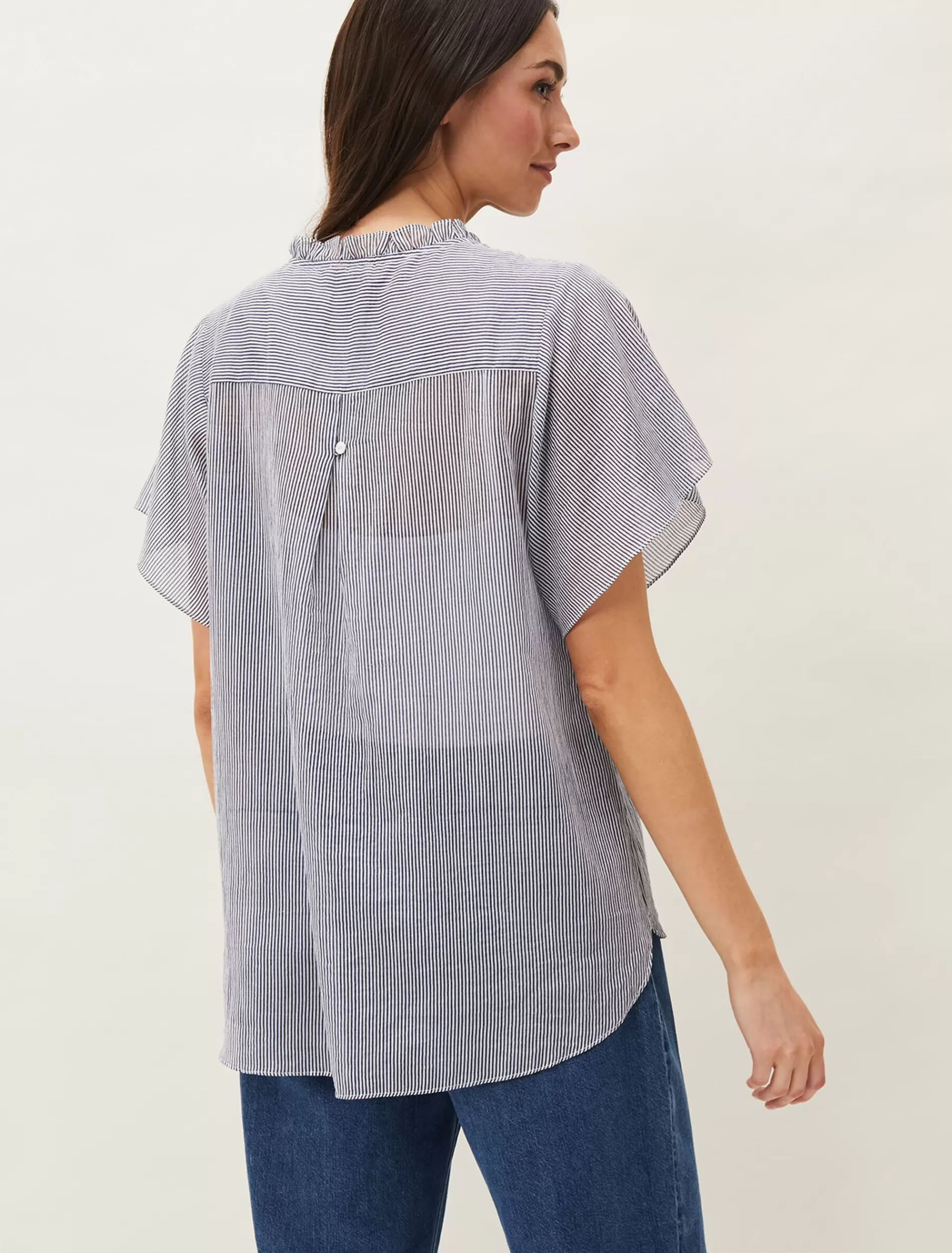 Phase Eight Diya Frill Stripe Blouse White/Soft Blue Fashion