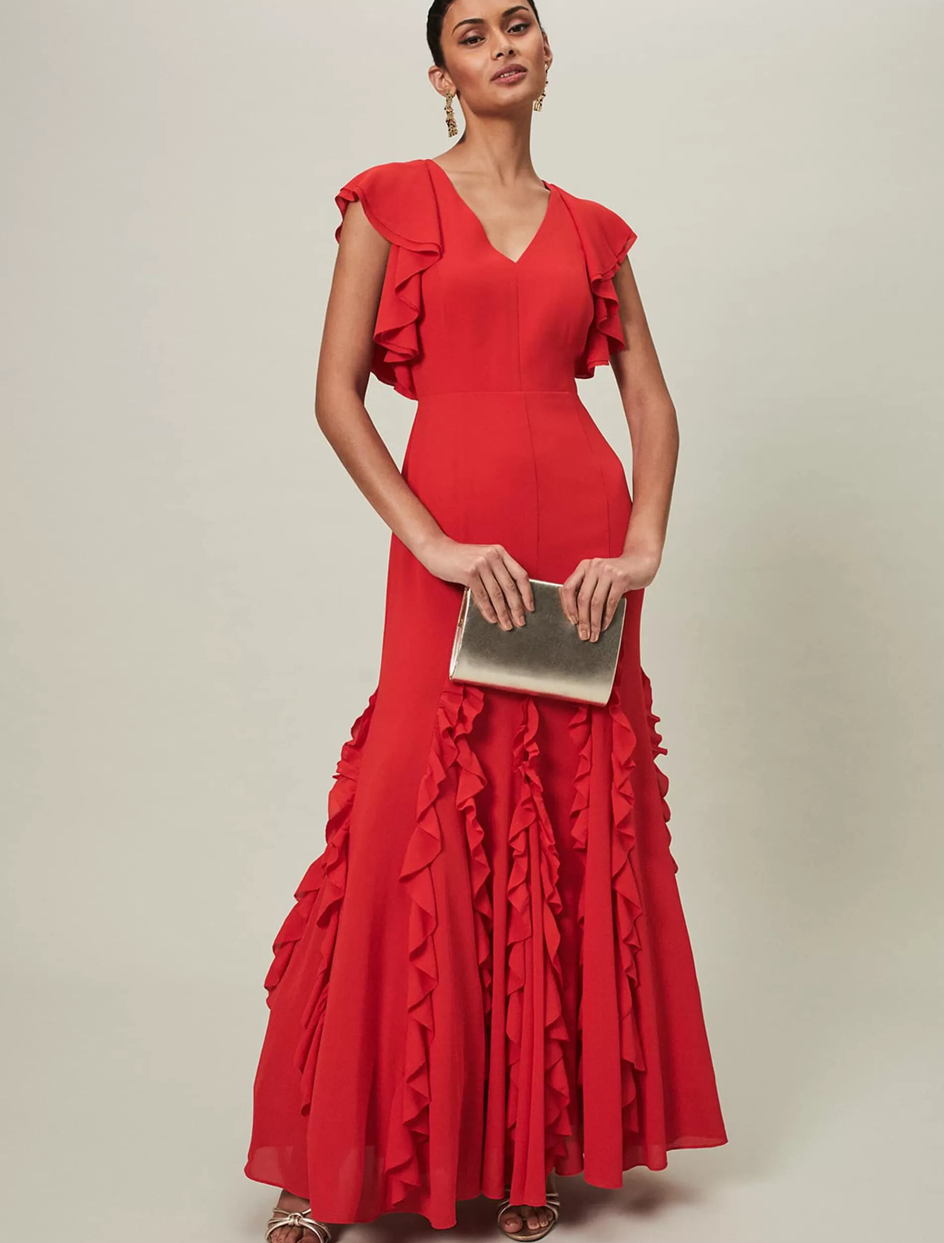 Phase Eight Donatella Ruffle Maxi Dress Scarlet Cheap