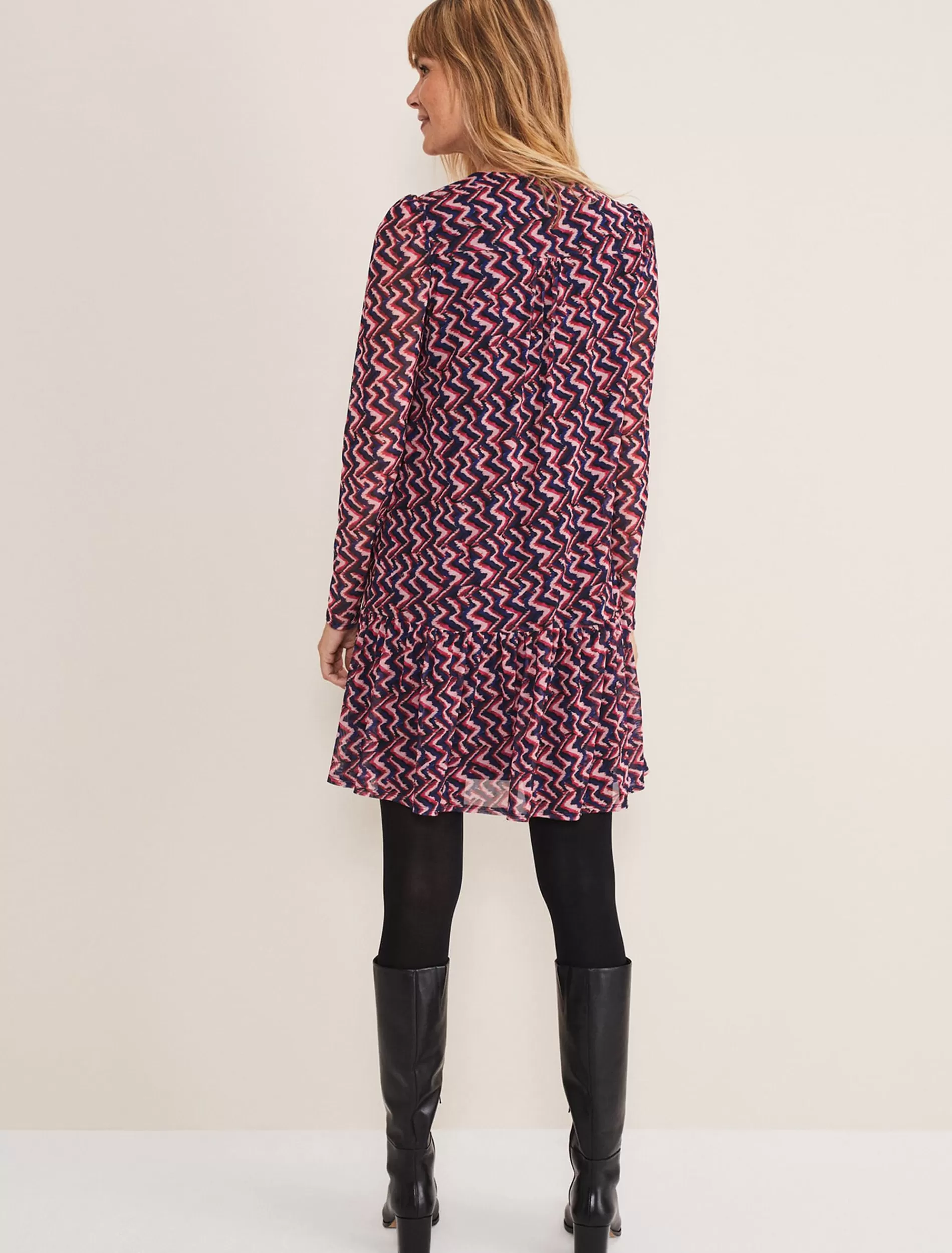 Phase Eight Dorathy Zig Zag Mesh Dress Multi-Coloured New