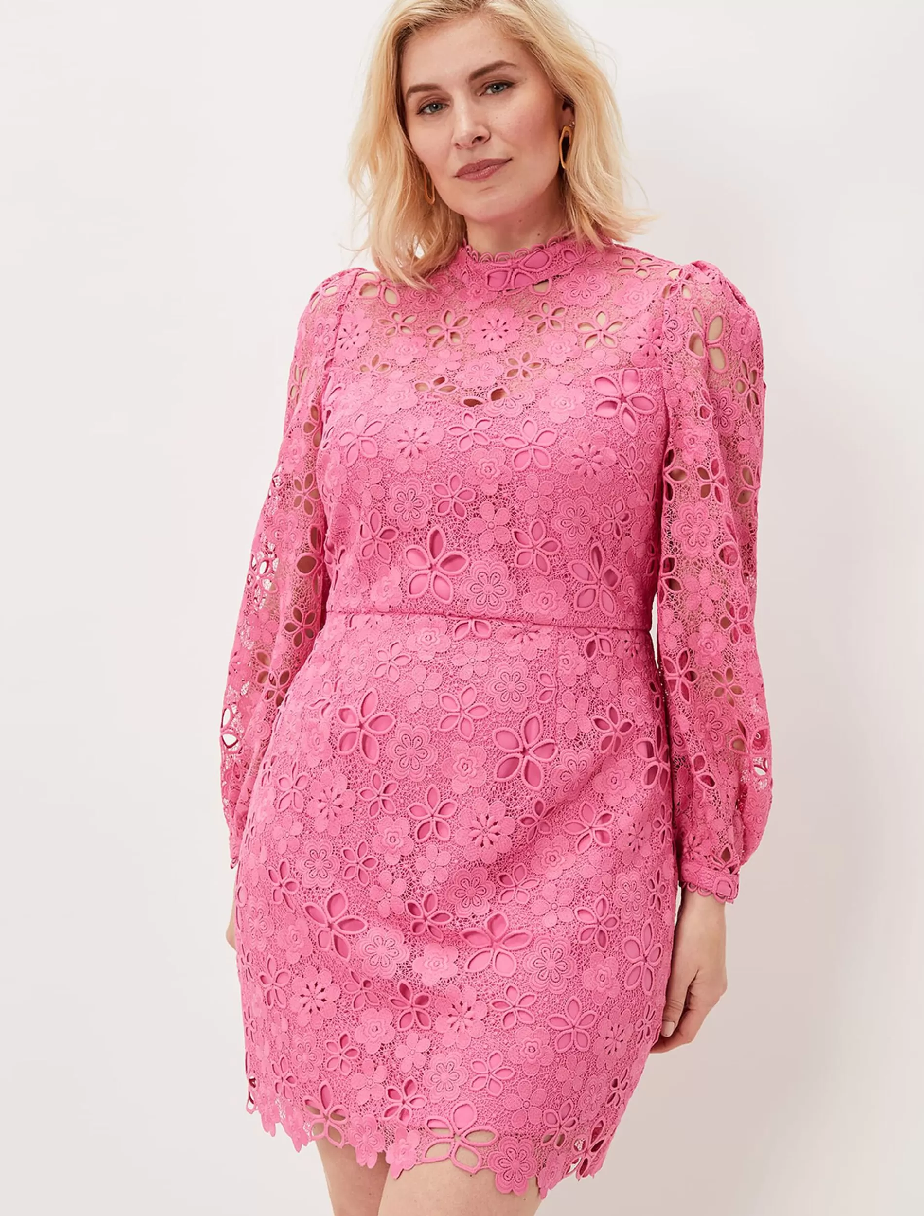 Phase Eight Doris Guipure Lace Highneck Dress Candy Pink Sale
