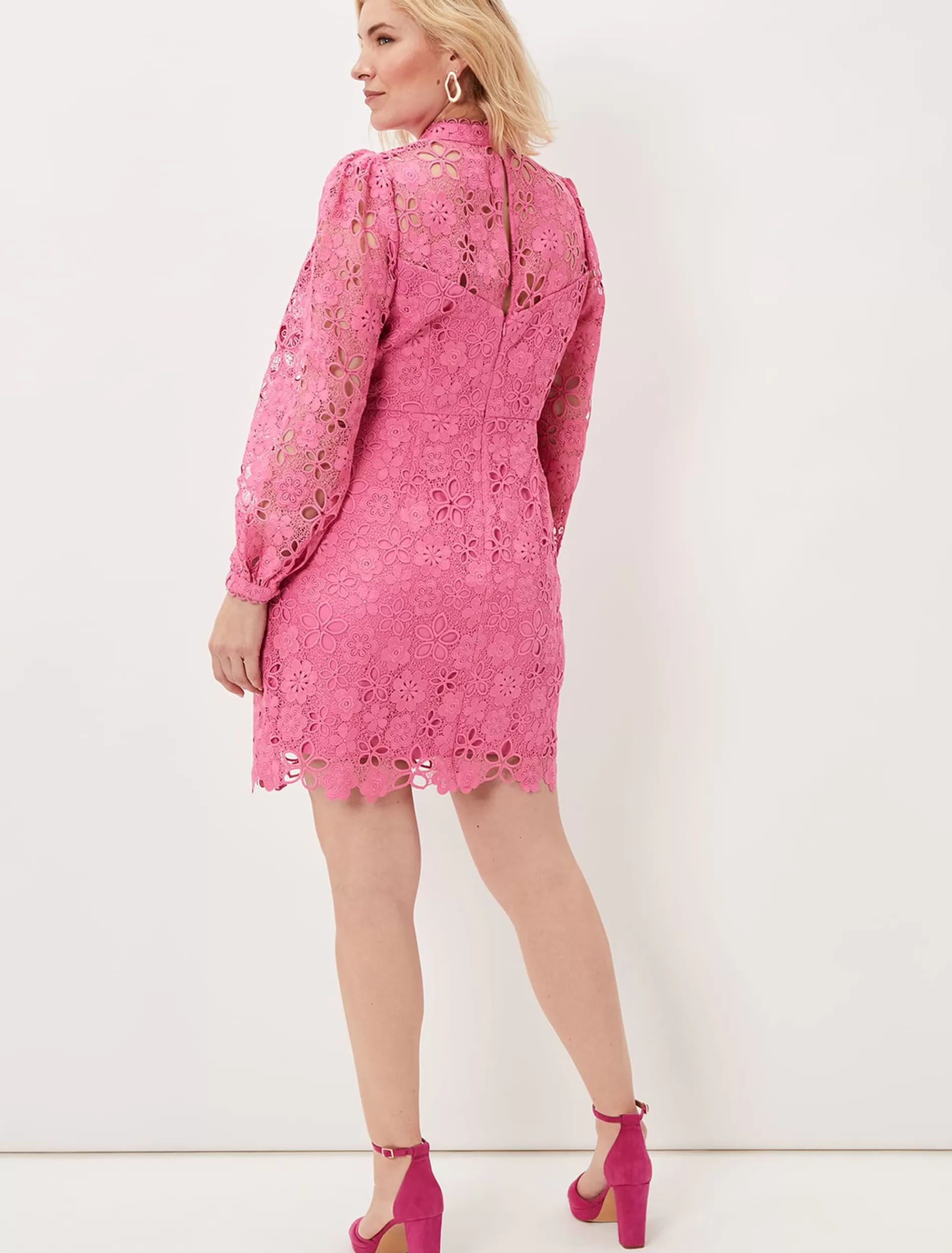 Phase Eight Doris Guipure Lace Highneck Dress Candy Pink Sale