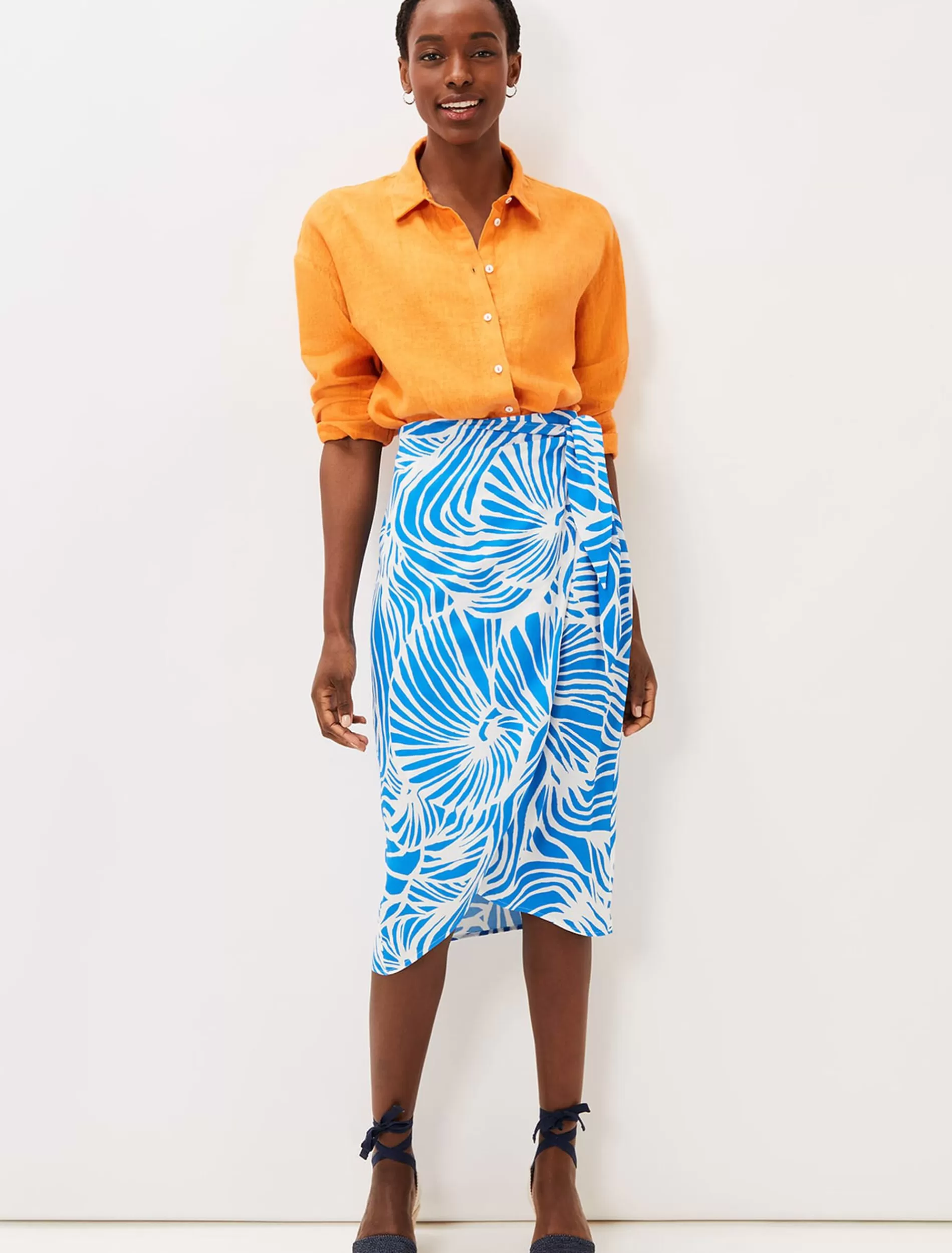 Phase Eight Dorothy Shell Print Wrap Skirt Blue/White Clearance
