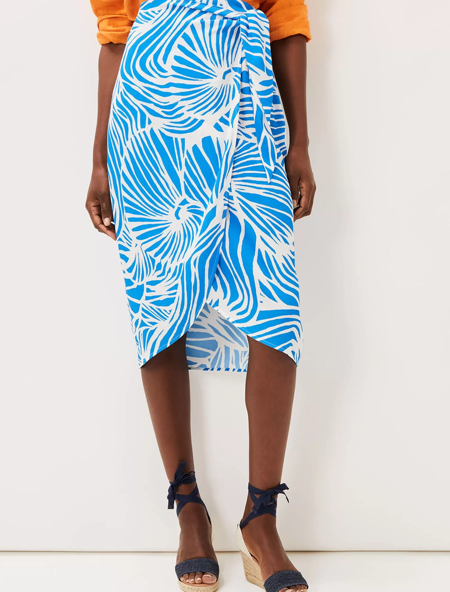 Phase Eight Dorothy Shell Print Wrap Skirt Blue/White Clearance