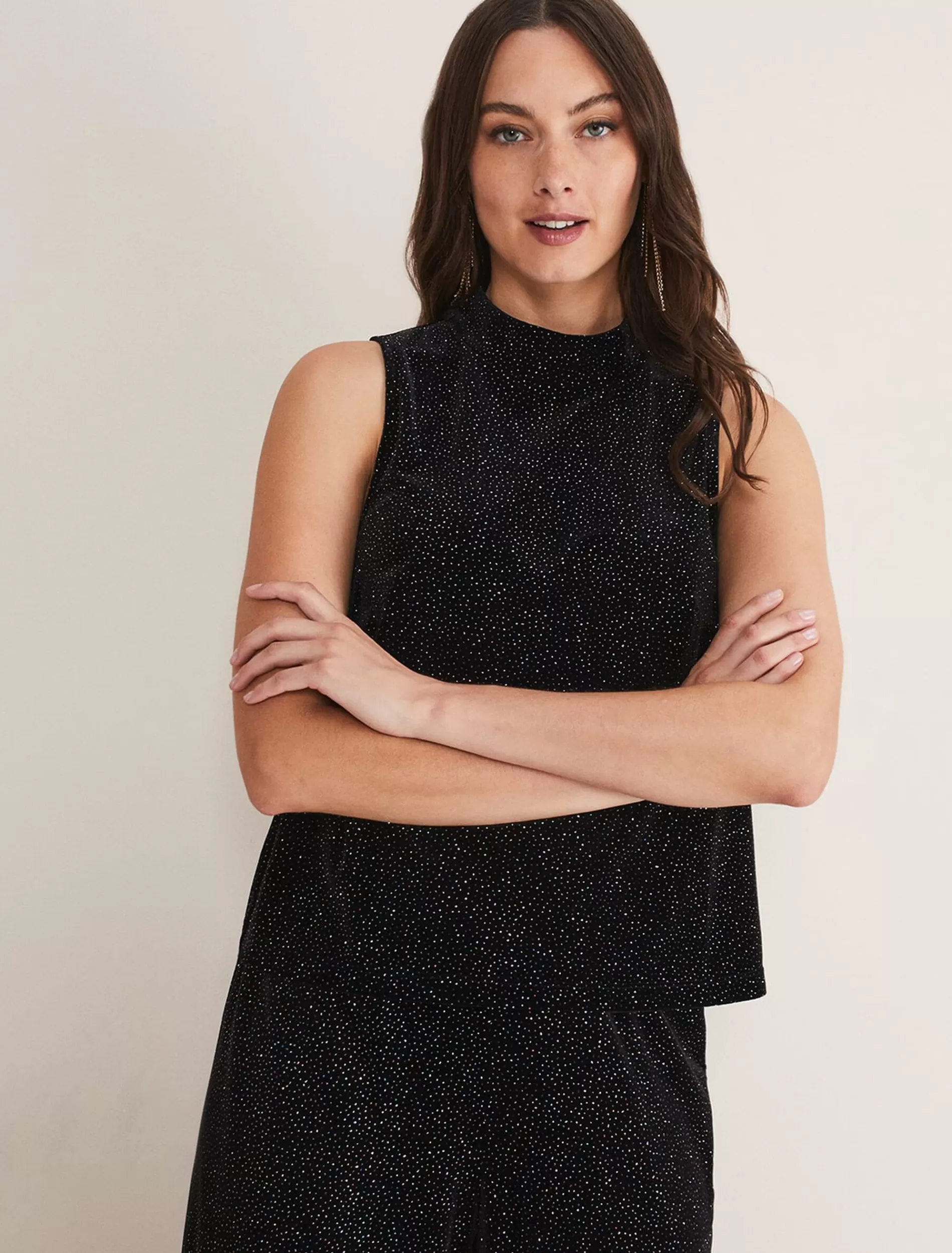 Phase Eight Dove Glitter Velvet Top Black/Multi Sale