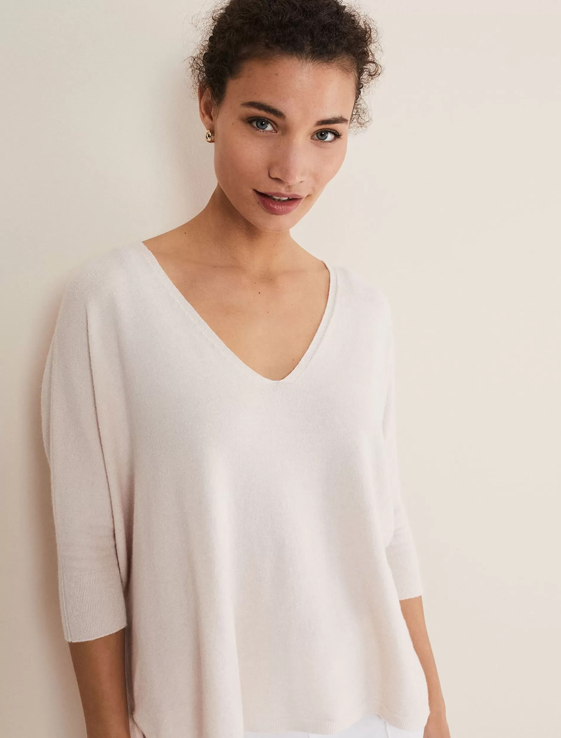 Phase Eight Eden V Neck Jumper Pale Pink Clearance