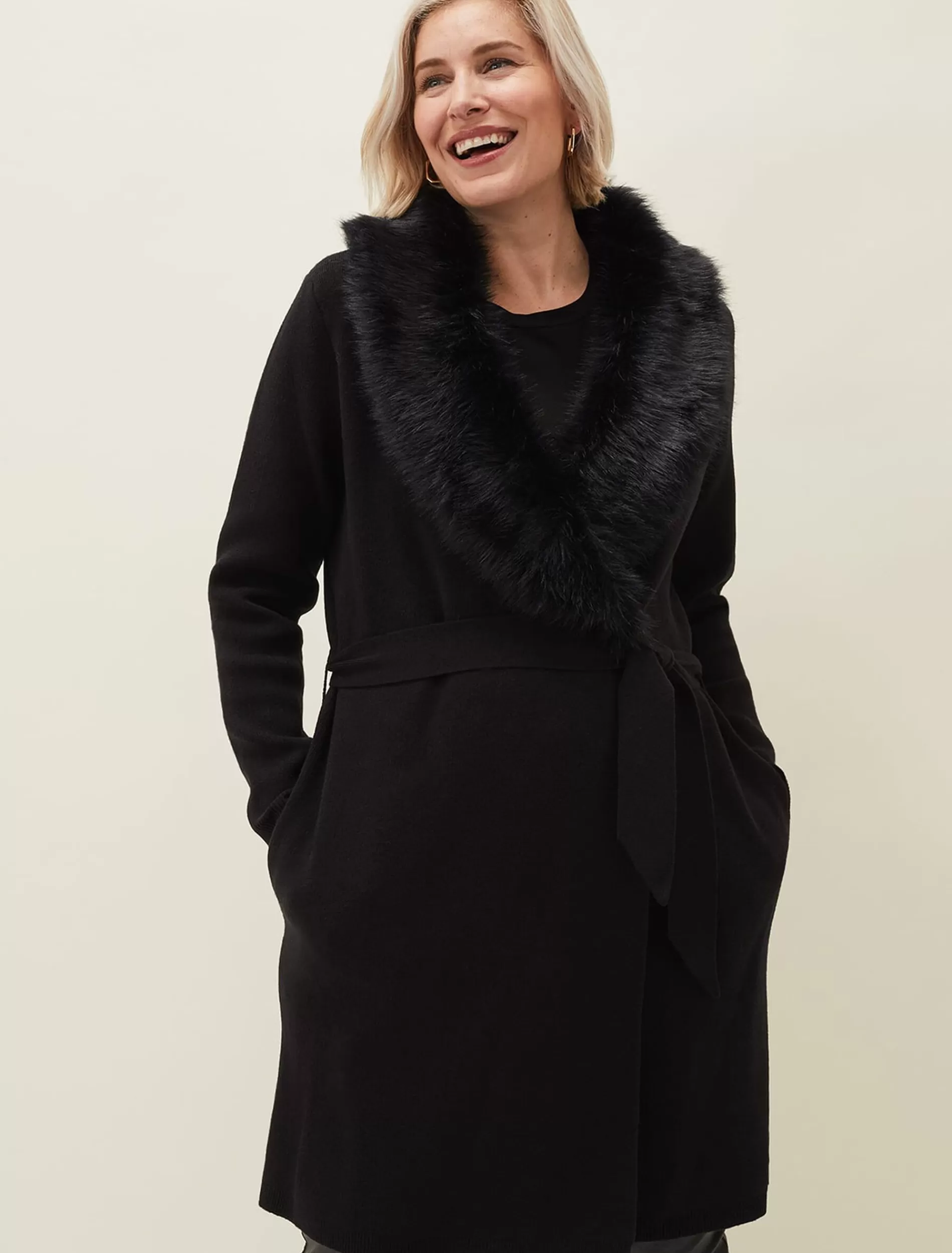 Phase Eight Edessa Fur Collar Wrap Coat Black Flash Sale