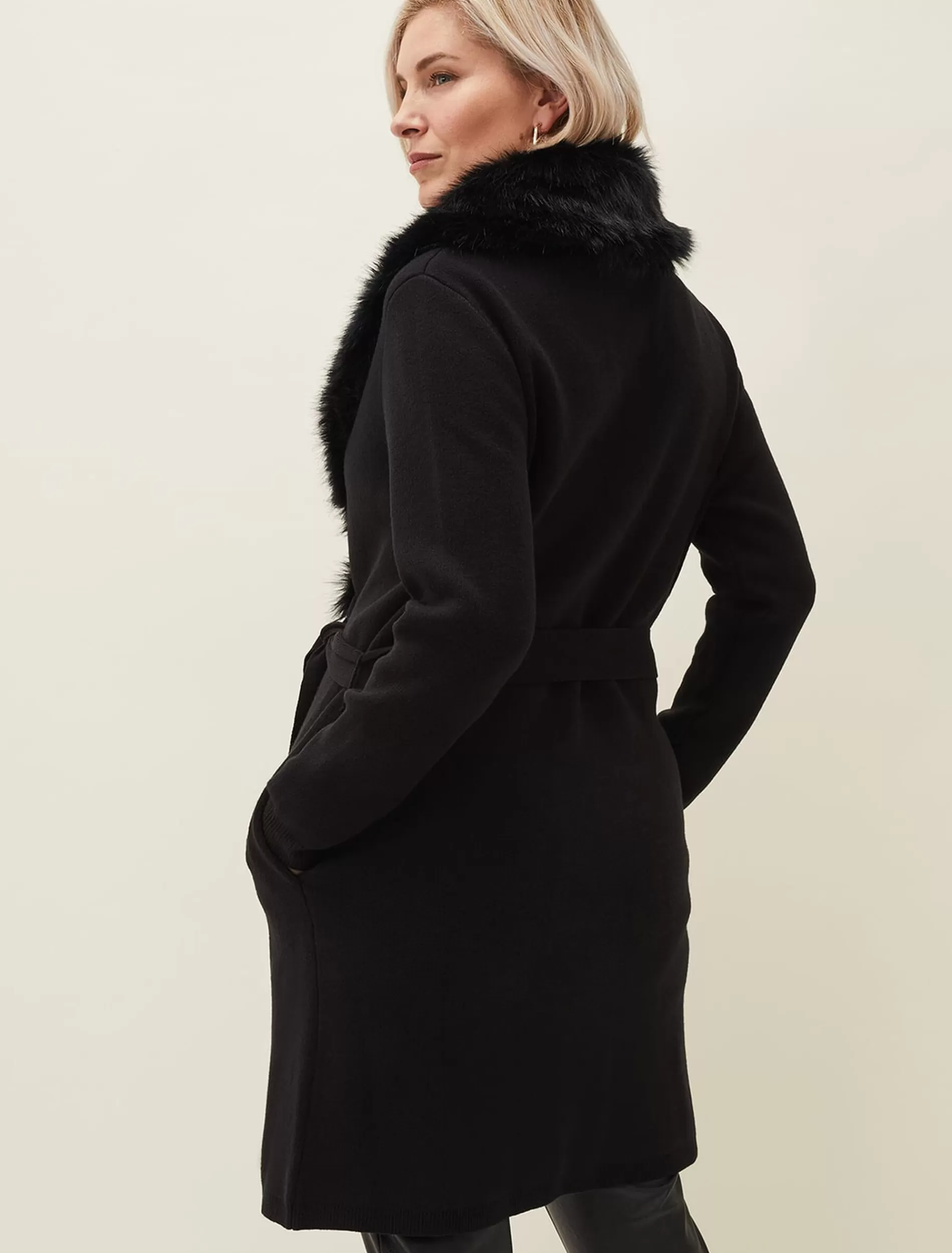 Phase Eight Edessa Fur Collar Wrap Coat Black Flash Sale