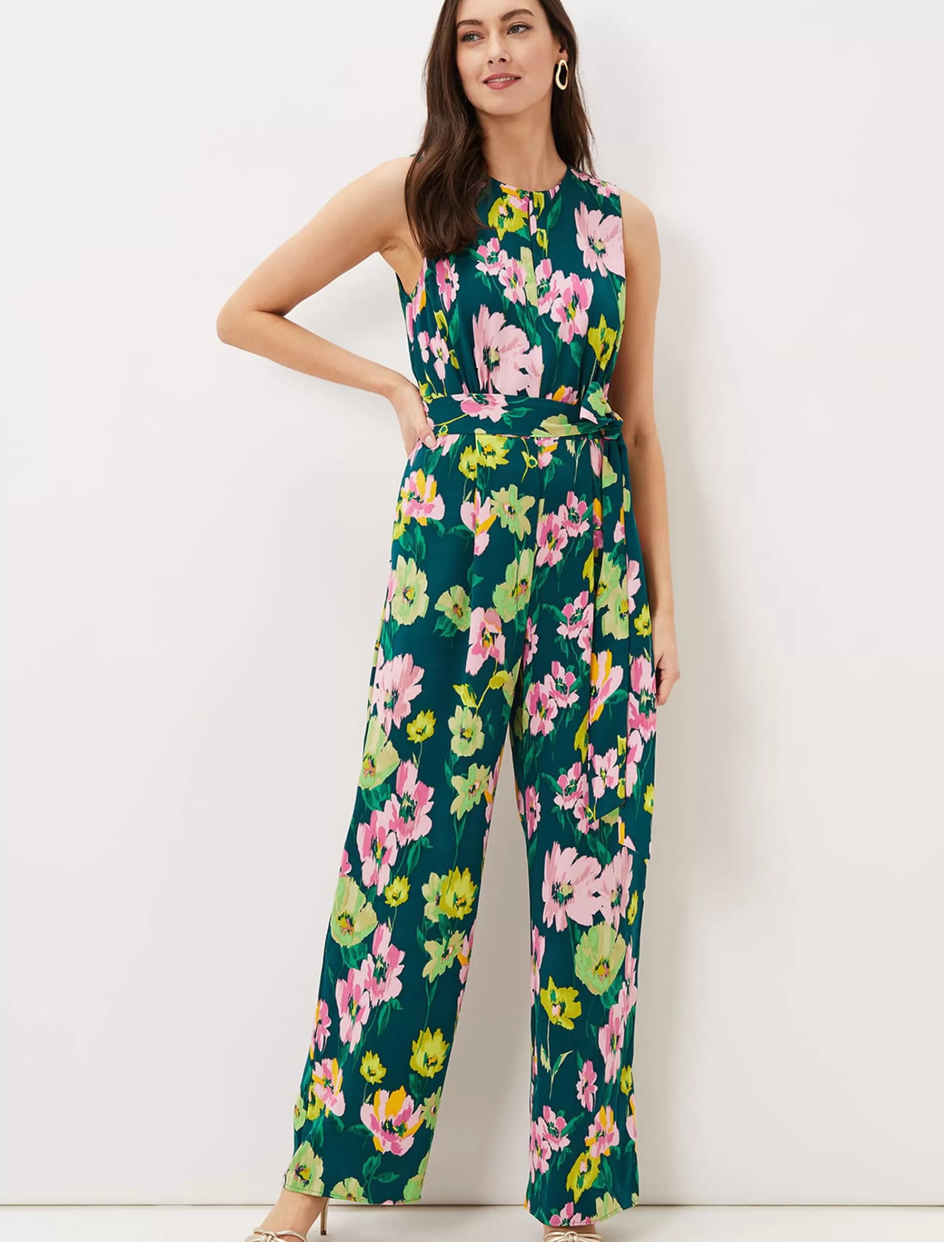 Phase Eight Effie Printed Jumpsuit Teal/Multi Flash Sale