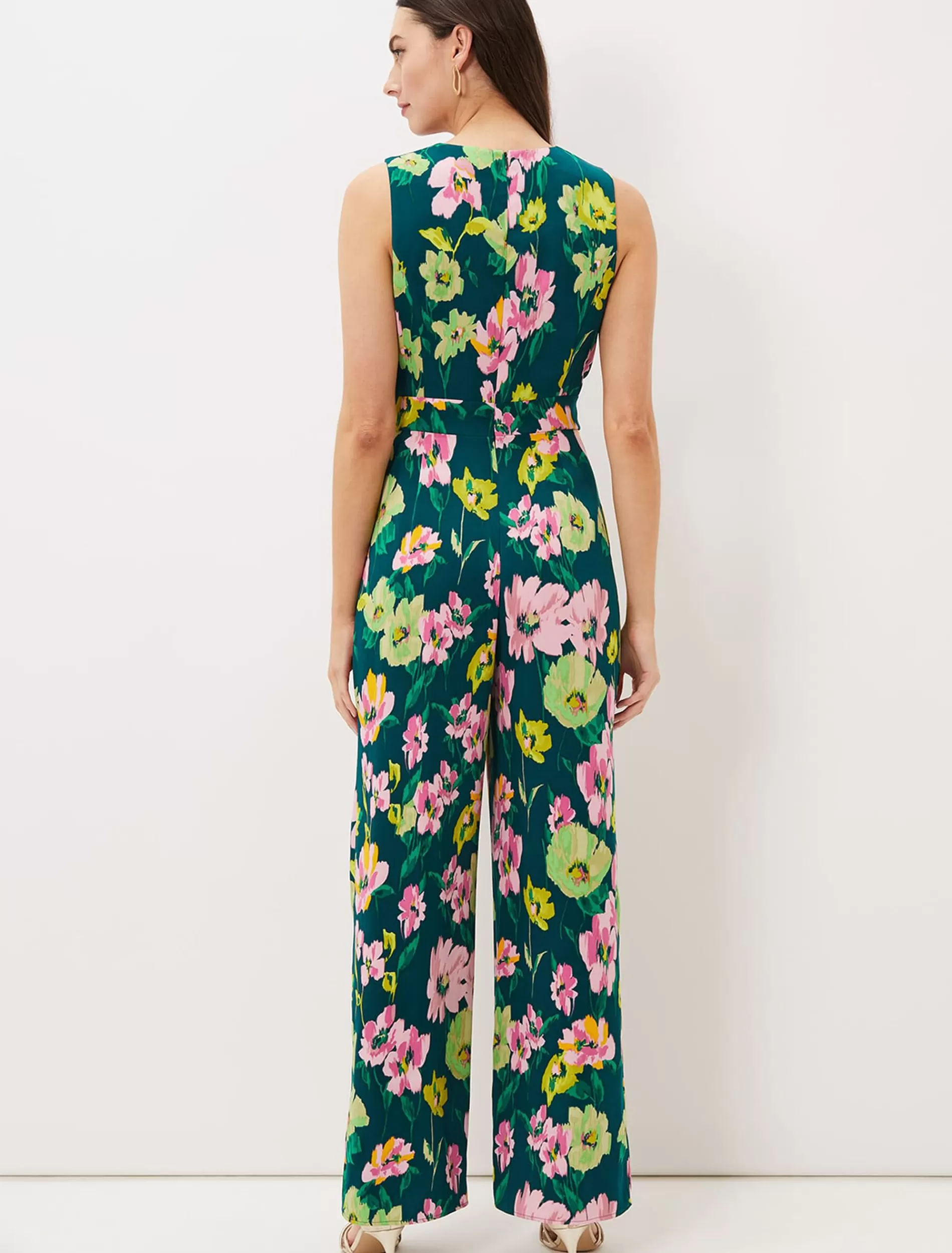 Phase Eight Effie Printed Jumpsuit Teal/Multi Flash Sale