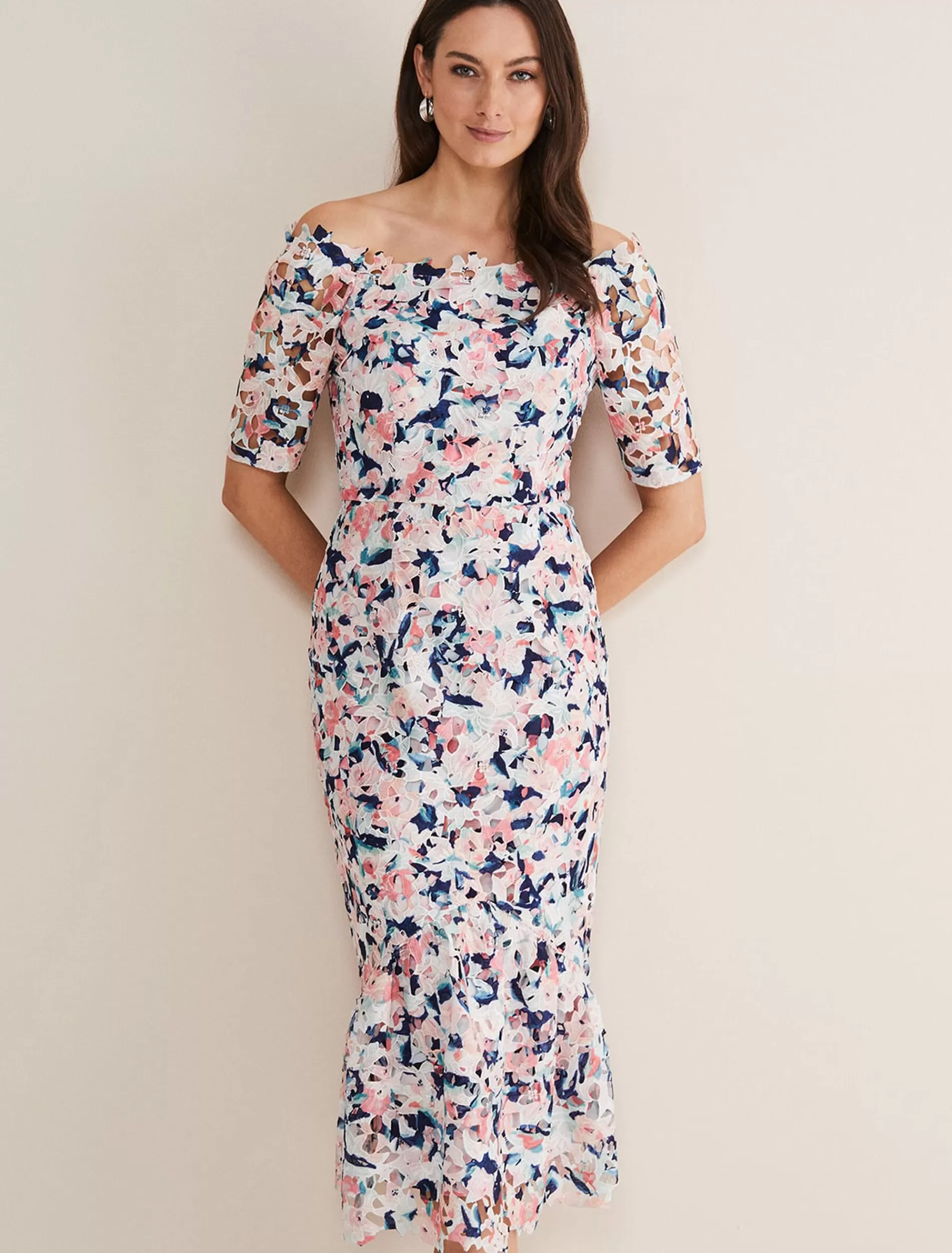 Phase Eight Elara Off Shoulder Floral Print Dress Multi-Coloured Fashion