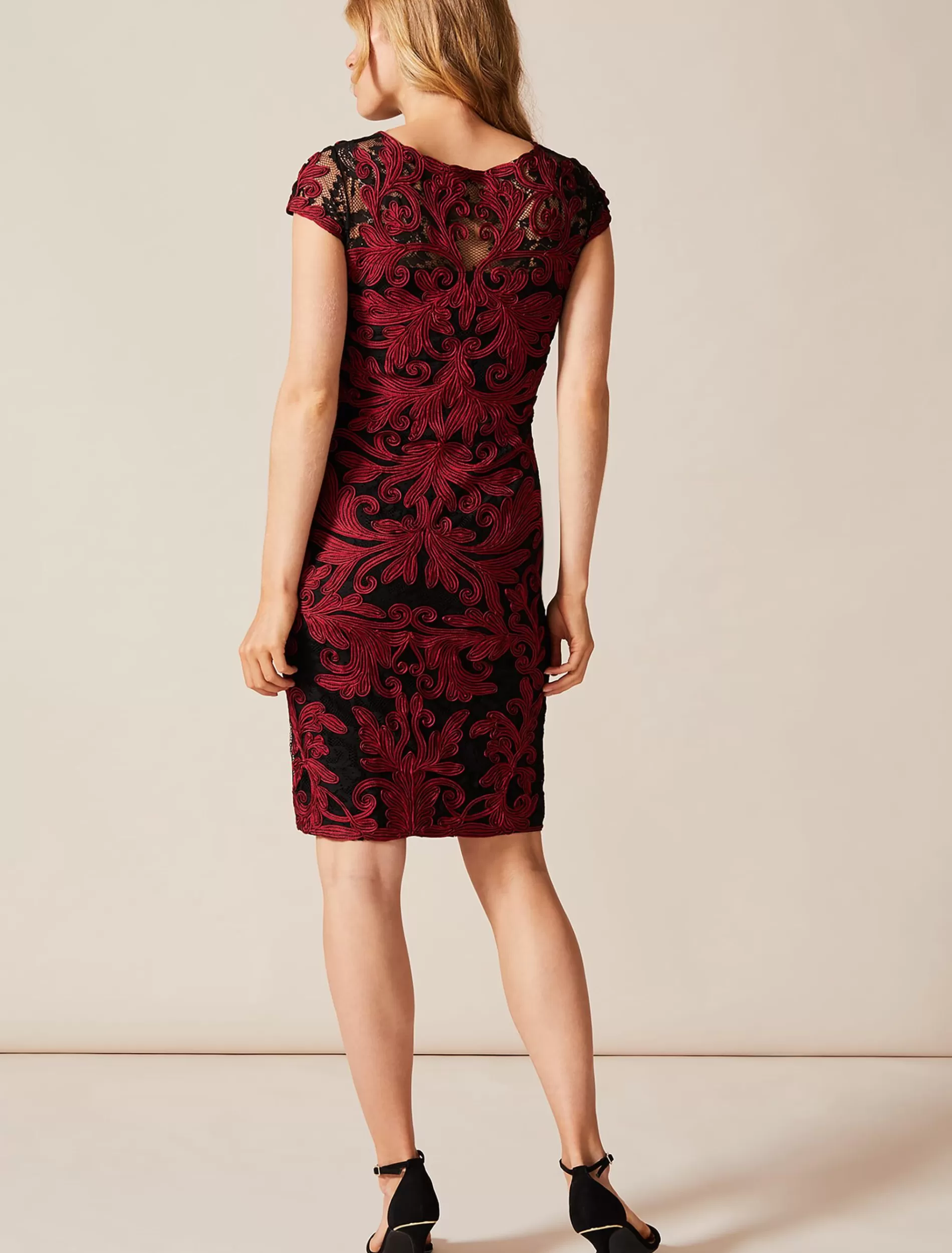 Phase Eight Eldora Tapework Lace Dress Black/Red Sale