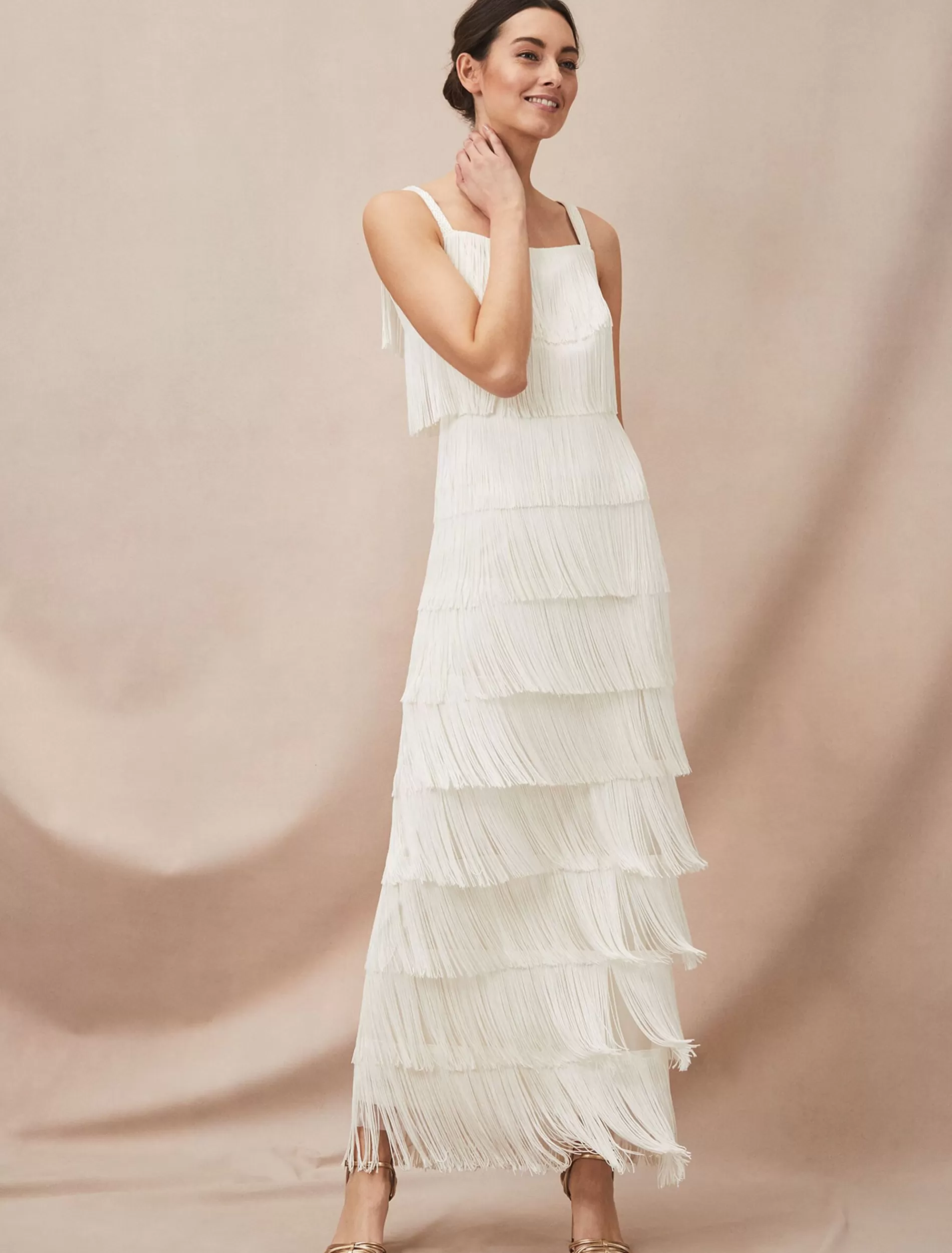 Phase Eight Elecia Fringe Wedding Dress Parchment Flash Sale