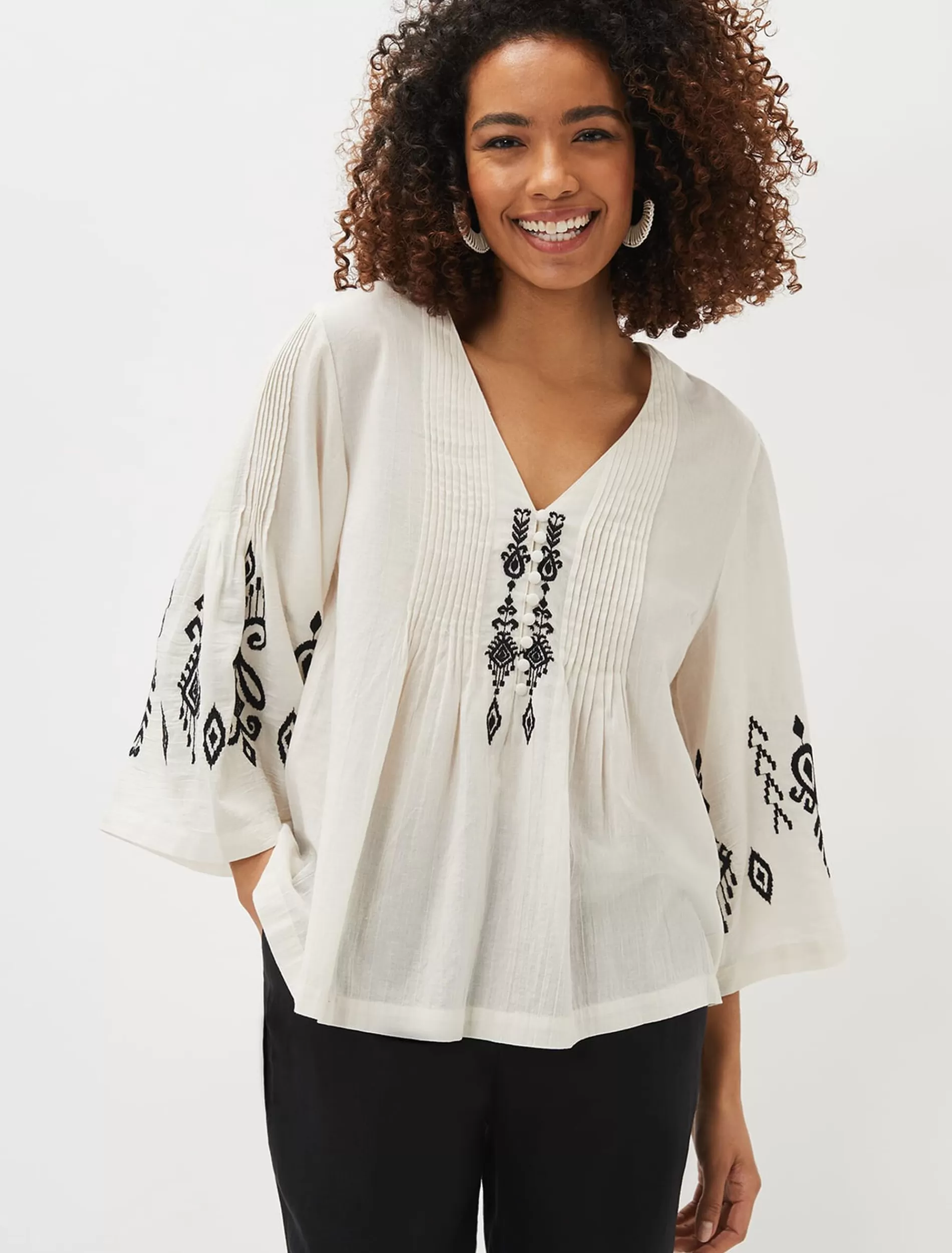 Phase Eight Elenora Embroidered Pintuck Blouse Ivory/Black Sale