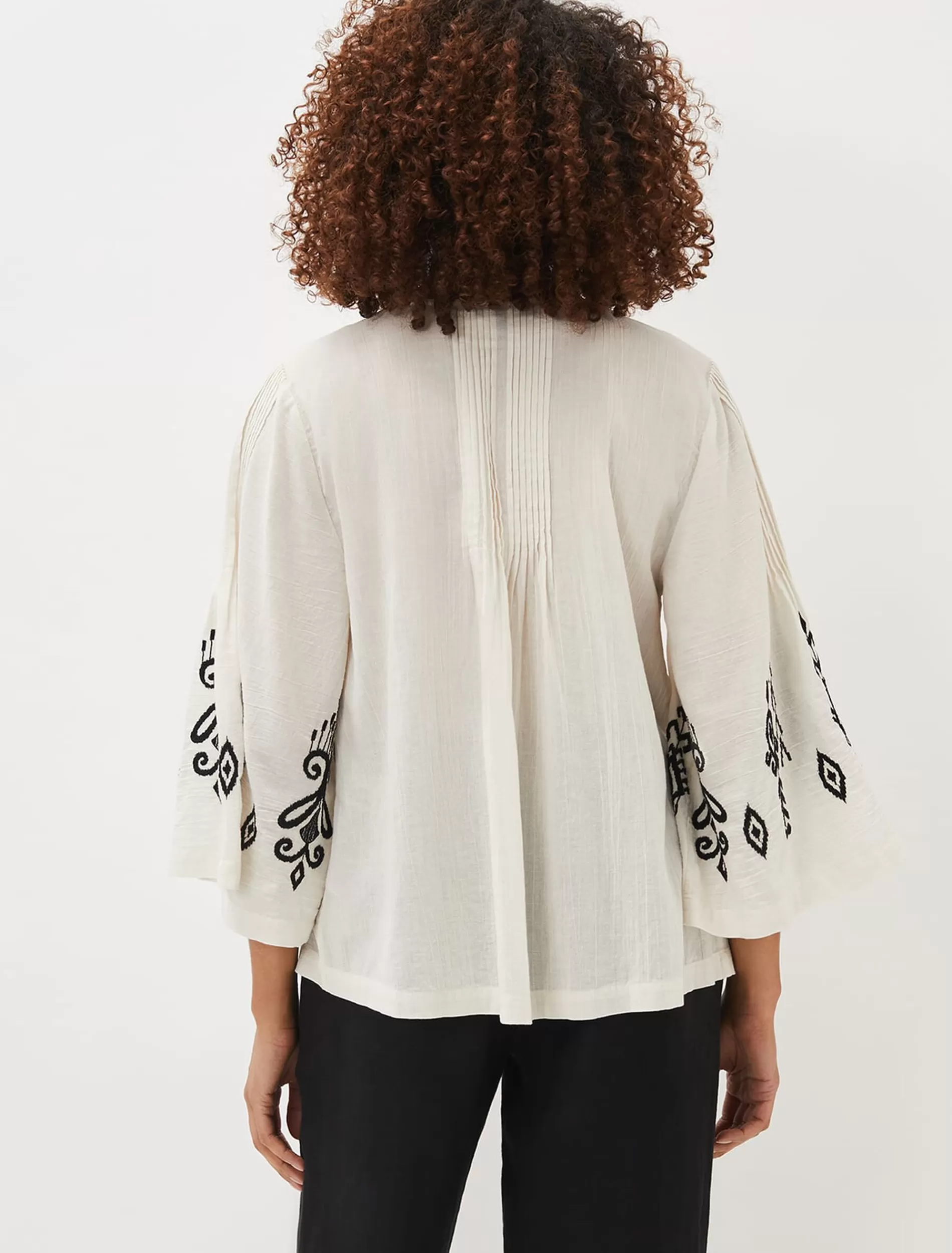 Phase Eight Elenora Embroidered Pintuck Blouse Ivory/Black Sale