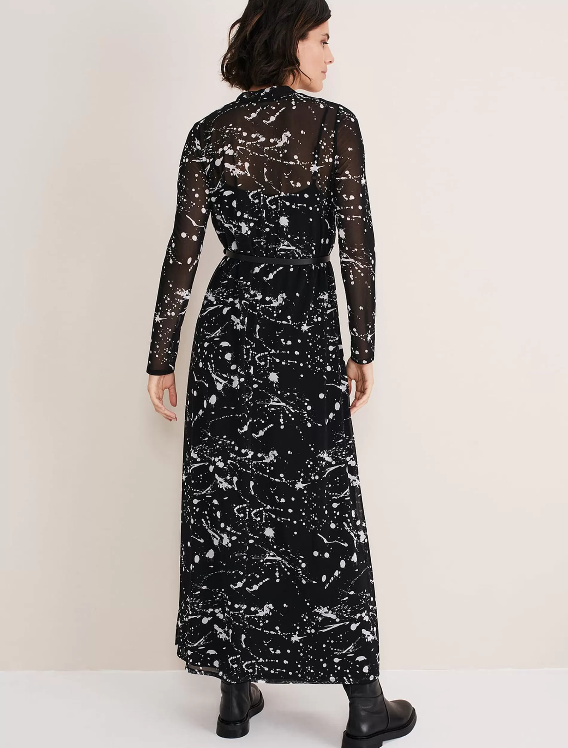 Phase Eight Elianna Splatter Long Sleeved Dress Black/Ivory Discount