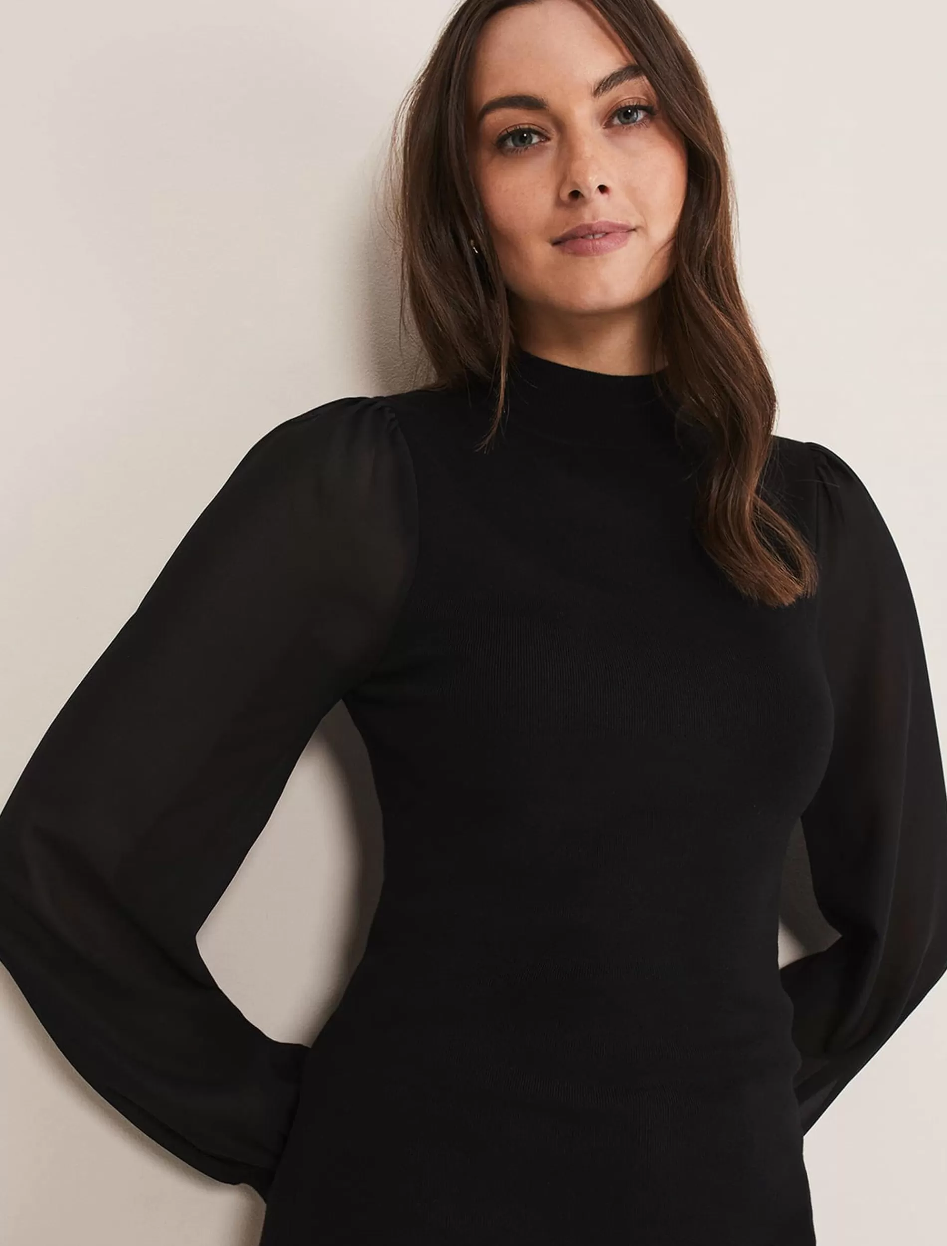 Phase Eight Eliza Chiffon Sleeve Knit Black Outlet