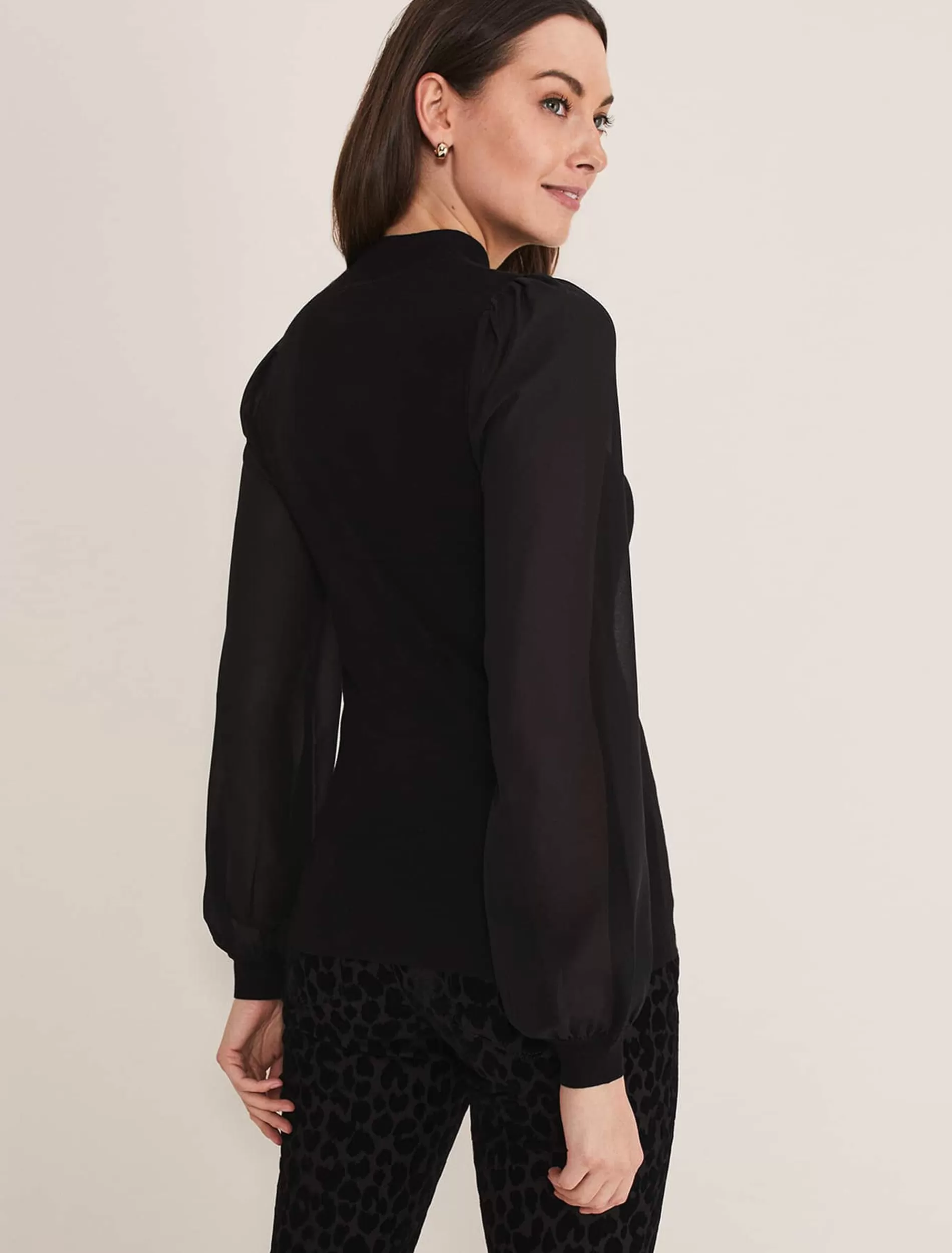 Phase Eight Eliza Chiffon Sleeve Knit Black Outlet