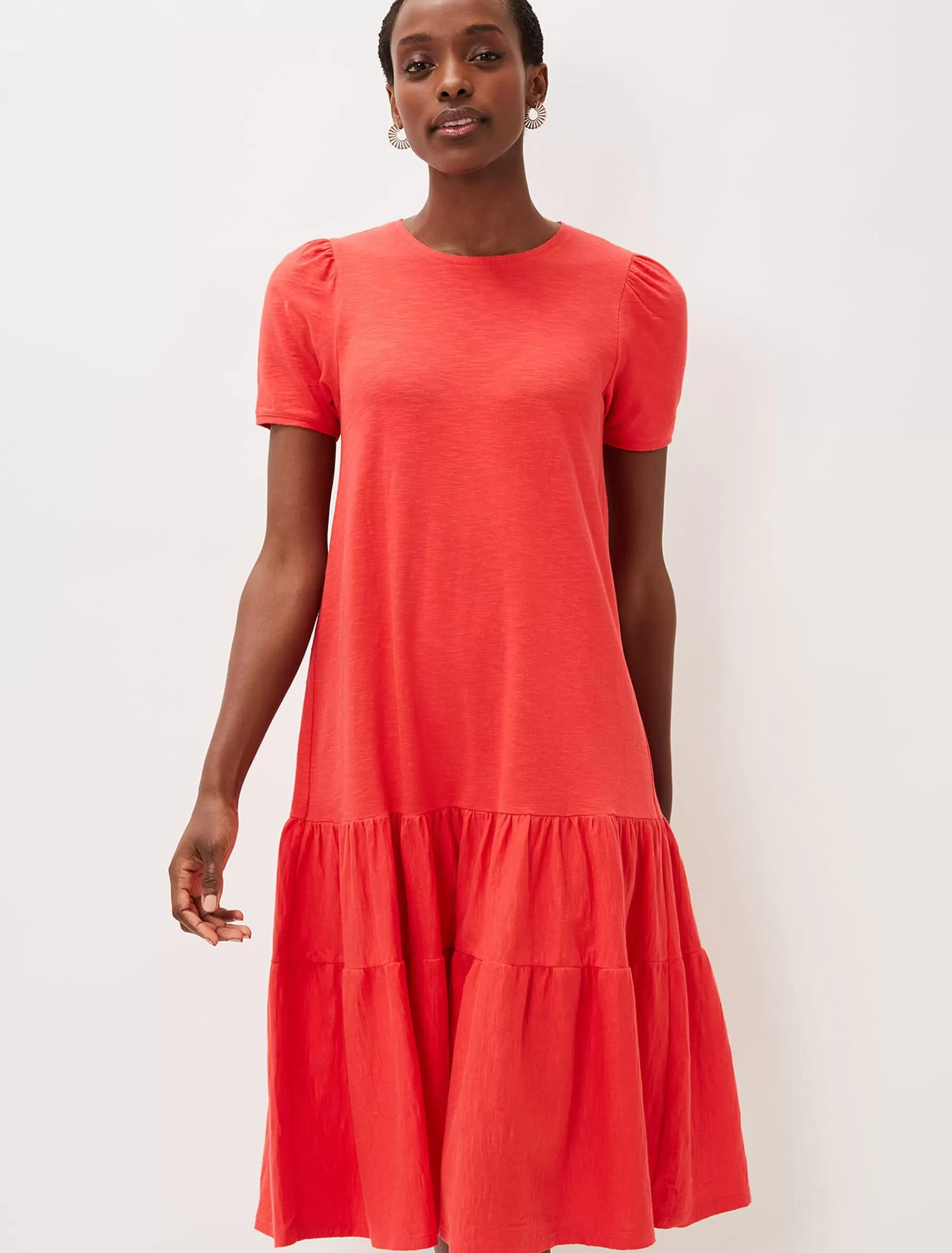 Phase Eight Elizebeth Cotton Tiered Midi Dress Chilli Red Outlet