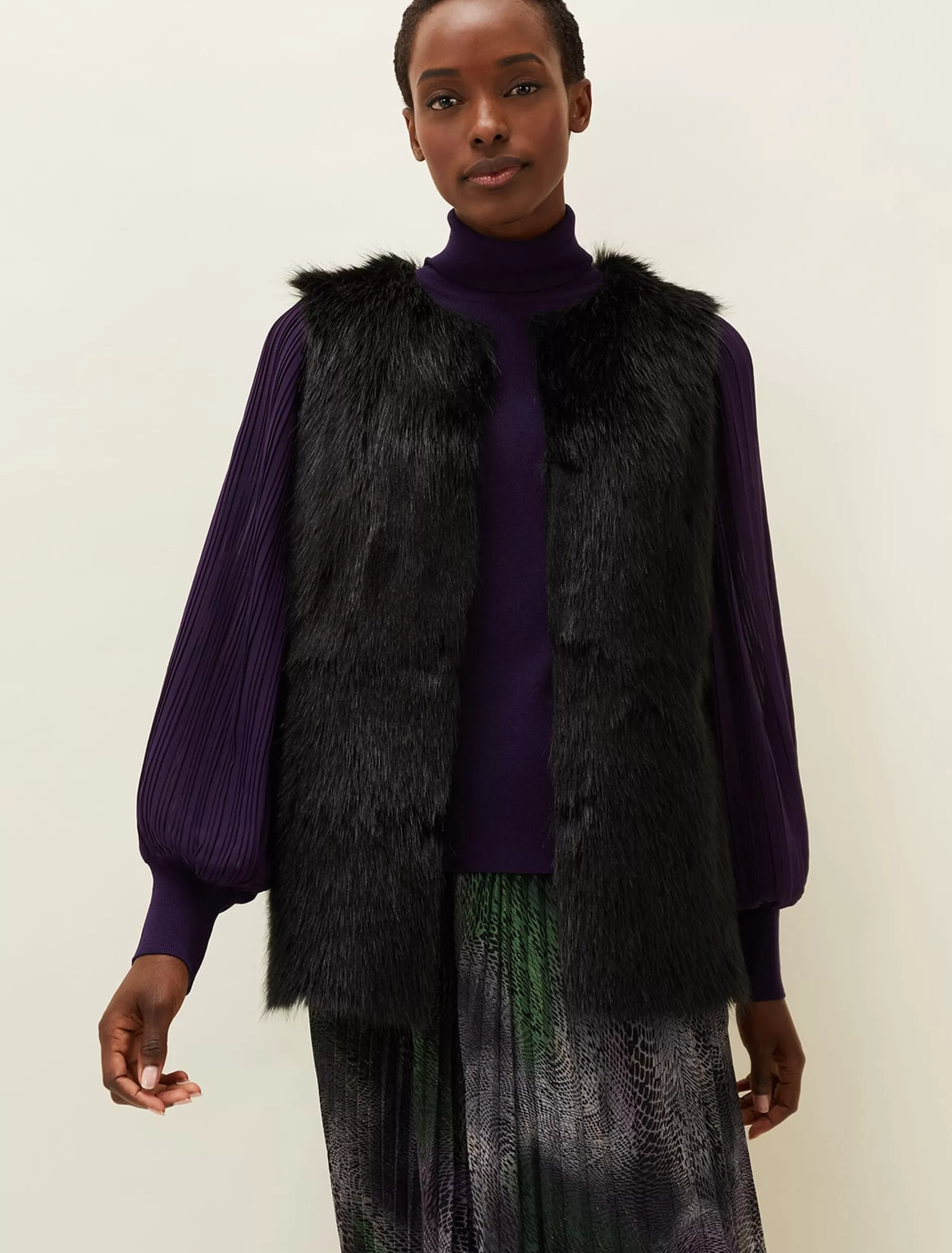Phase Eight Ella Longline Reversible Faux Fur Gilet Black Flash Sale
