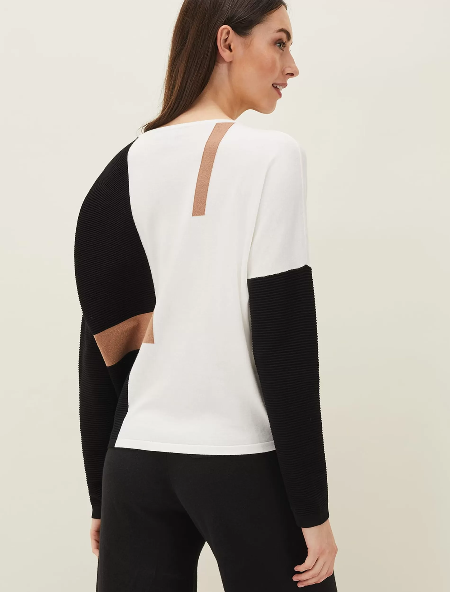 Phase Eight Ellan Colourblock Fine Knit Jumper Camel/Black Store
