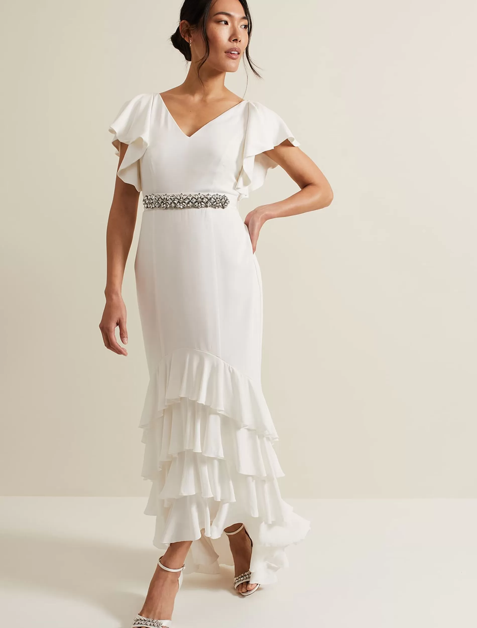 Phase Eight Ellery Frill Maxi Wedding Dress Parchment Fashion