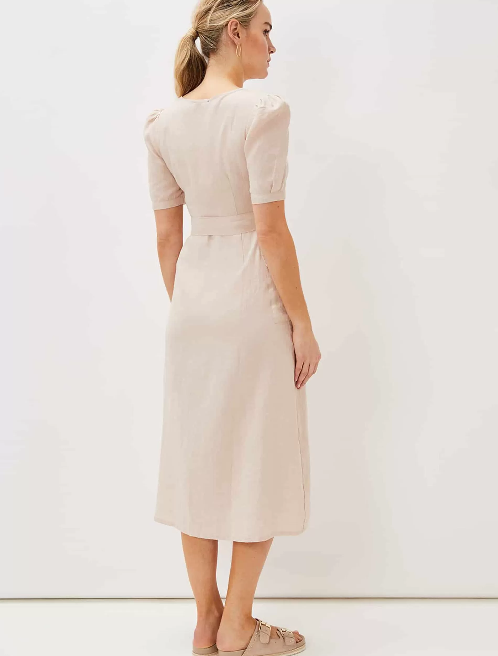 Phase Eight Elletta Square Neck Linen Dress Stone Flash Sale