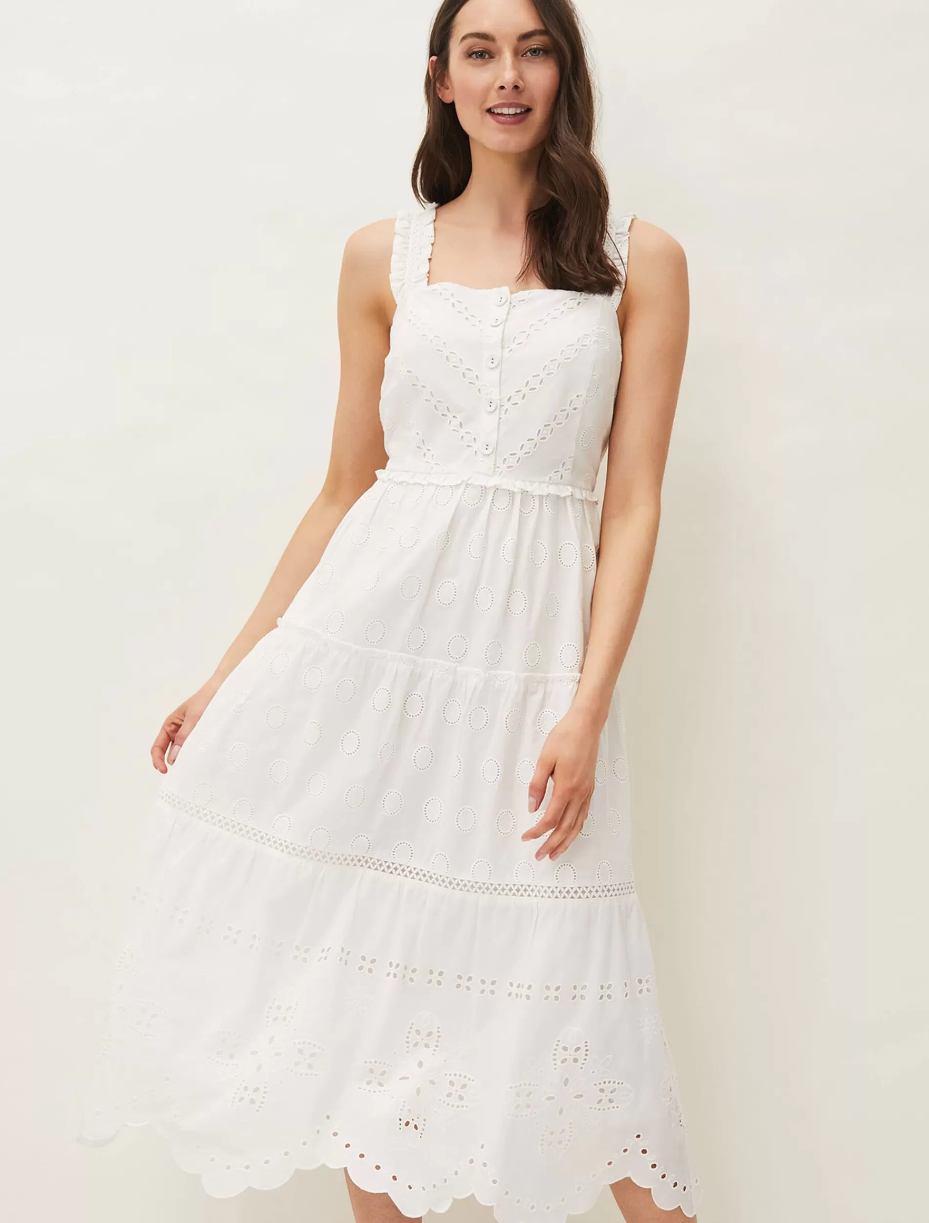Phase Eight Ellie Broderie Midi Dress White Best