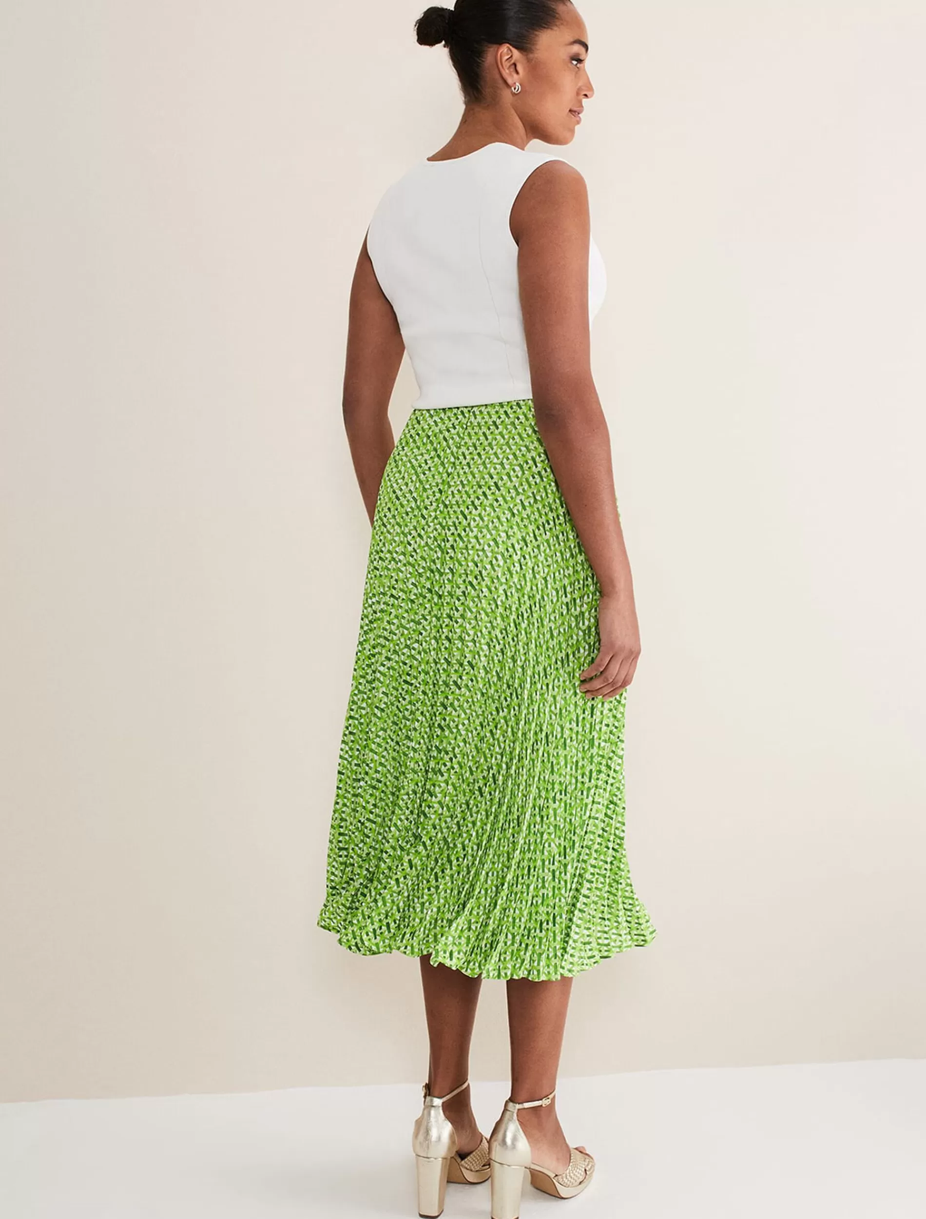 Phase Eight Elmina Geo Pleated Midi Skirt Green Sale