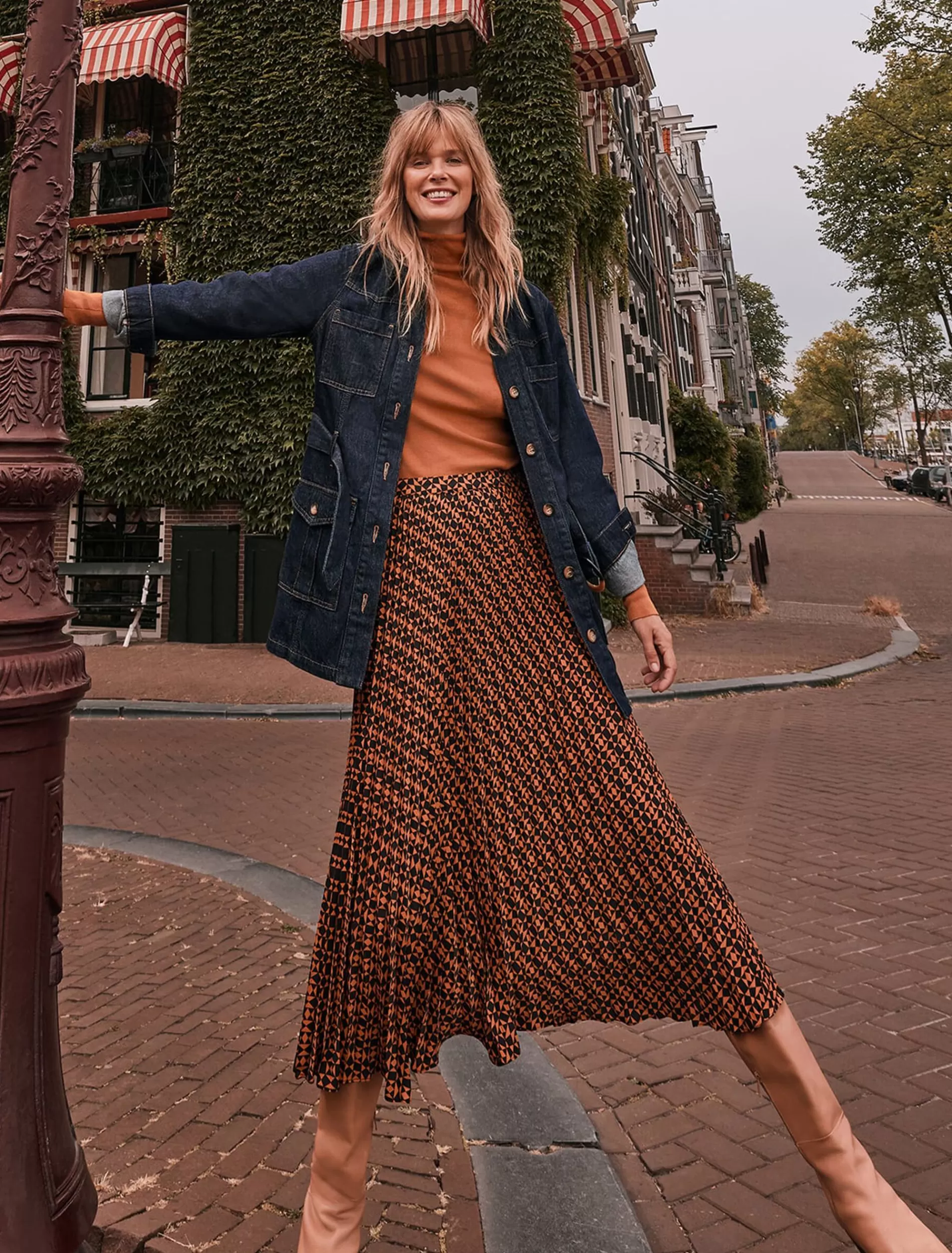 Phase Eight Elmina Pleated Geo Print Midi Skirt Orange/Black Sale