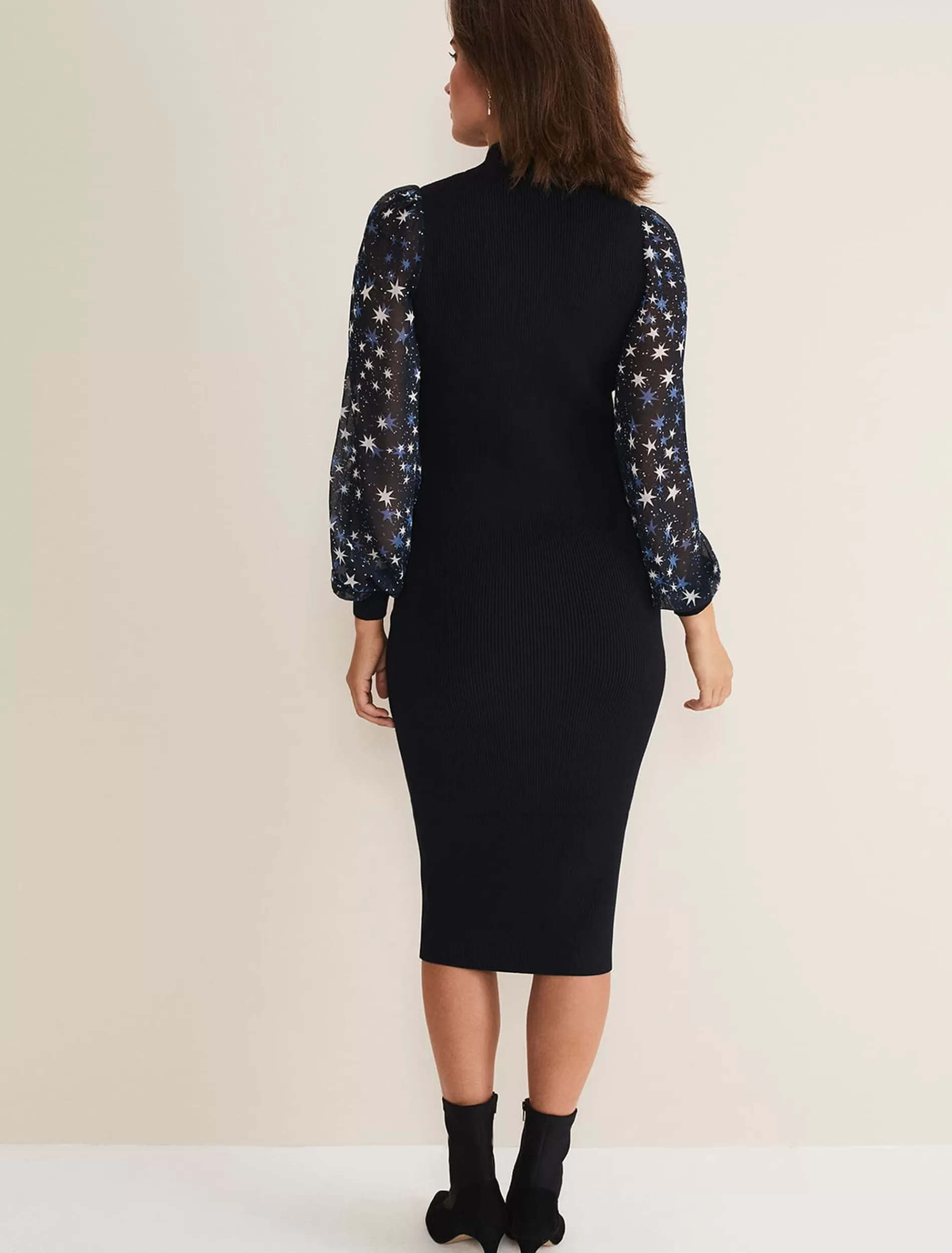 Phase Eight Elmina Woven Sleeve Star Knit Dress Navy Best Sale