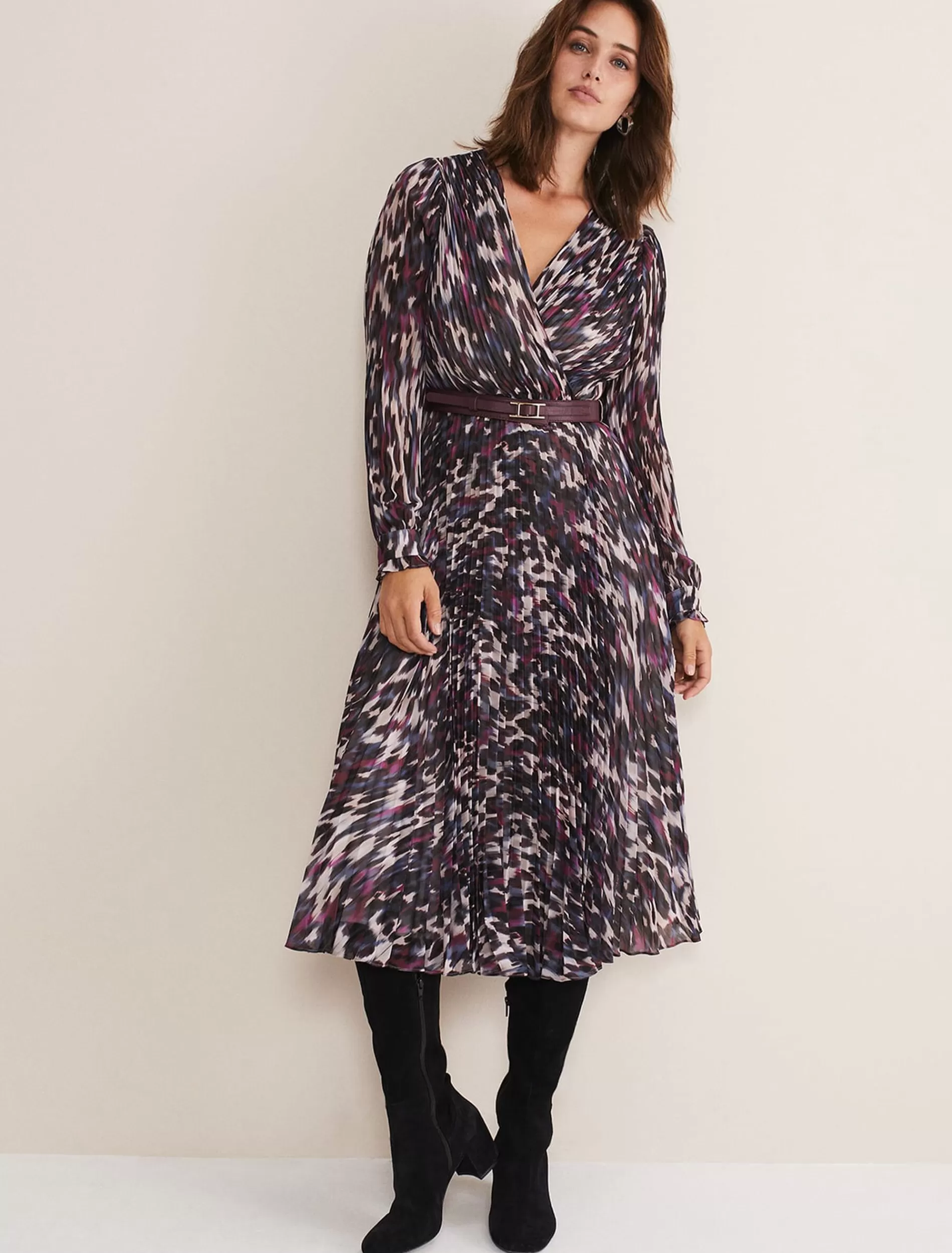 Phase Eight Eloise Animal Pleated Dress Multi-Coloured Online